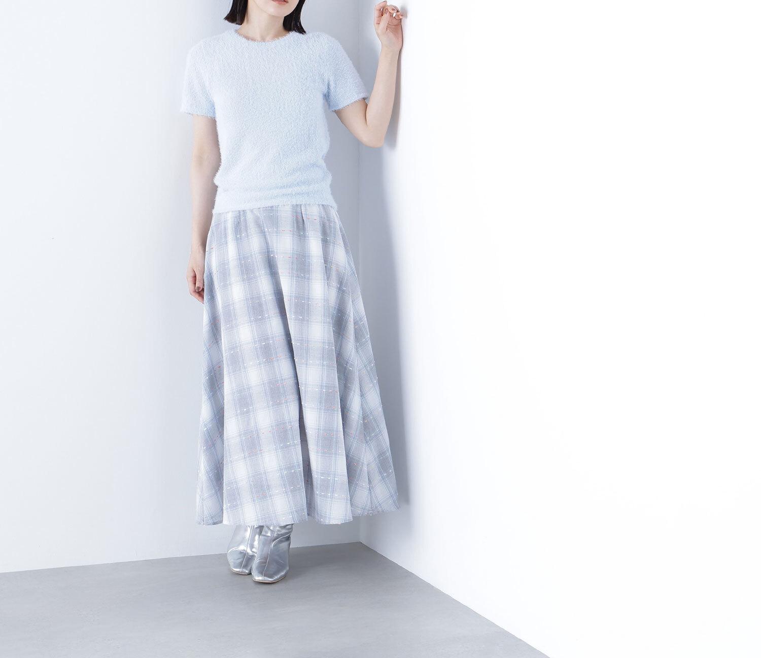 カラーヤーンチェックスカート グレーベース2