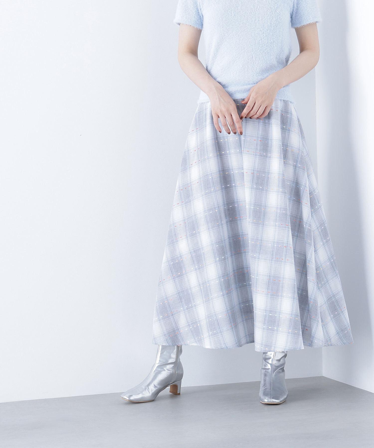 カラーヤーンチェックスカート グレーベース2
