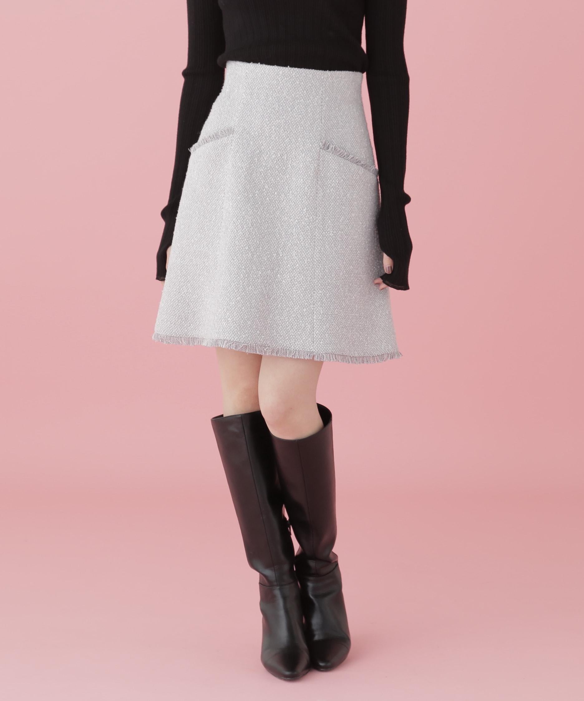 オリジナルツィードフリンジミニスカート グレー
