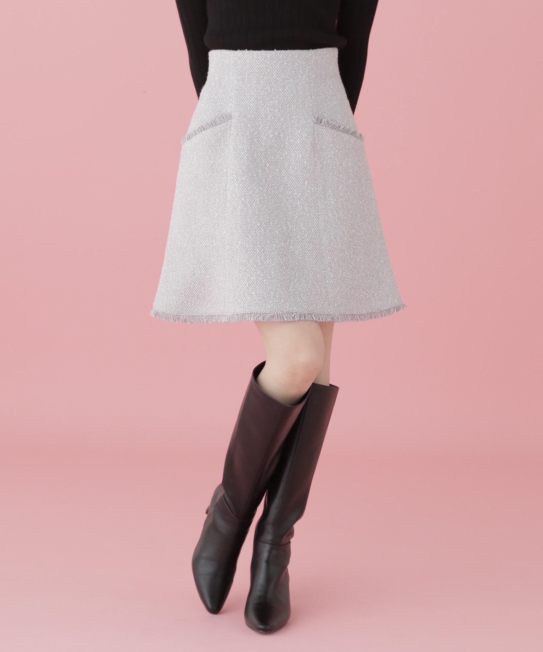 オリジナルツィードフリンジミニスカート グレー