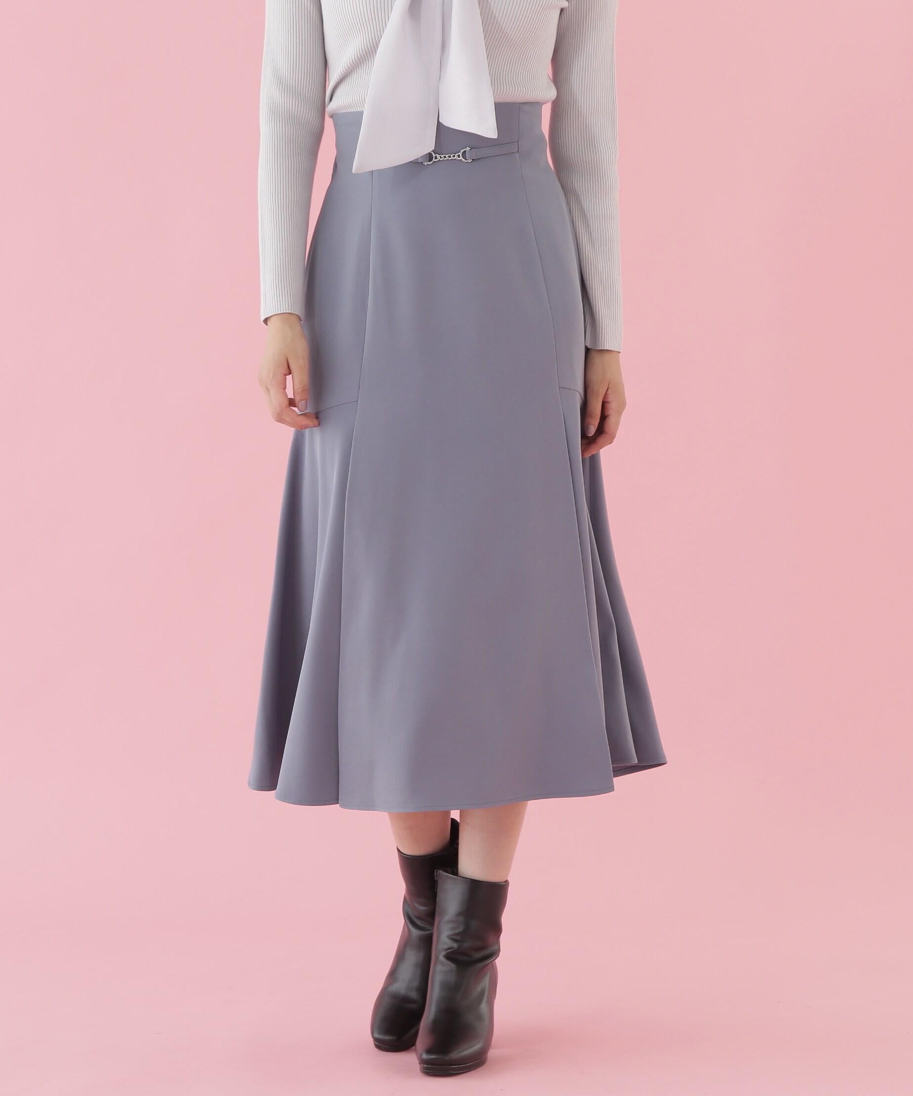 ビットベルト付きセミフレアースカート ブルー