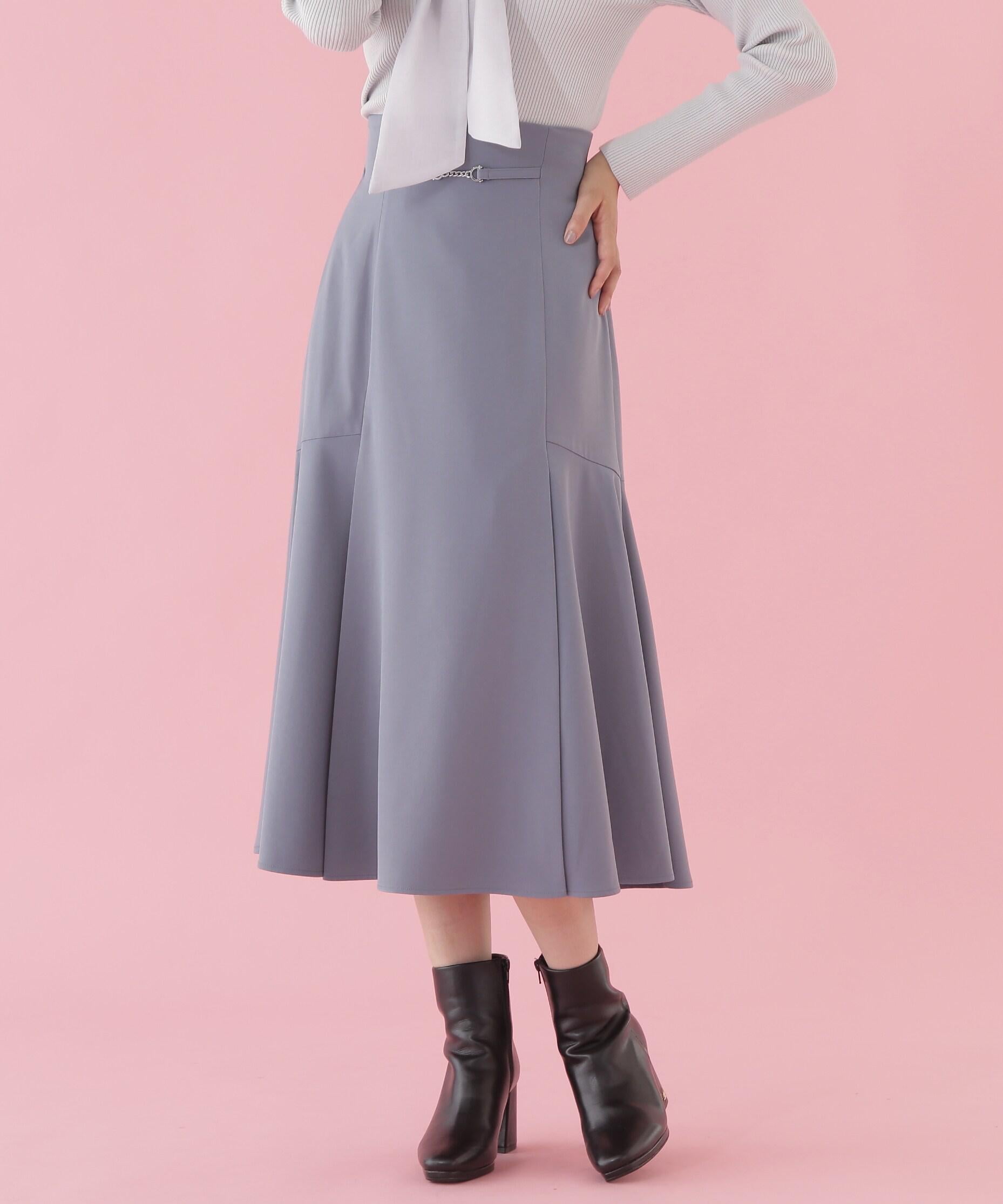 ビットベルト付きセミフレアースカート ブルー