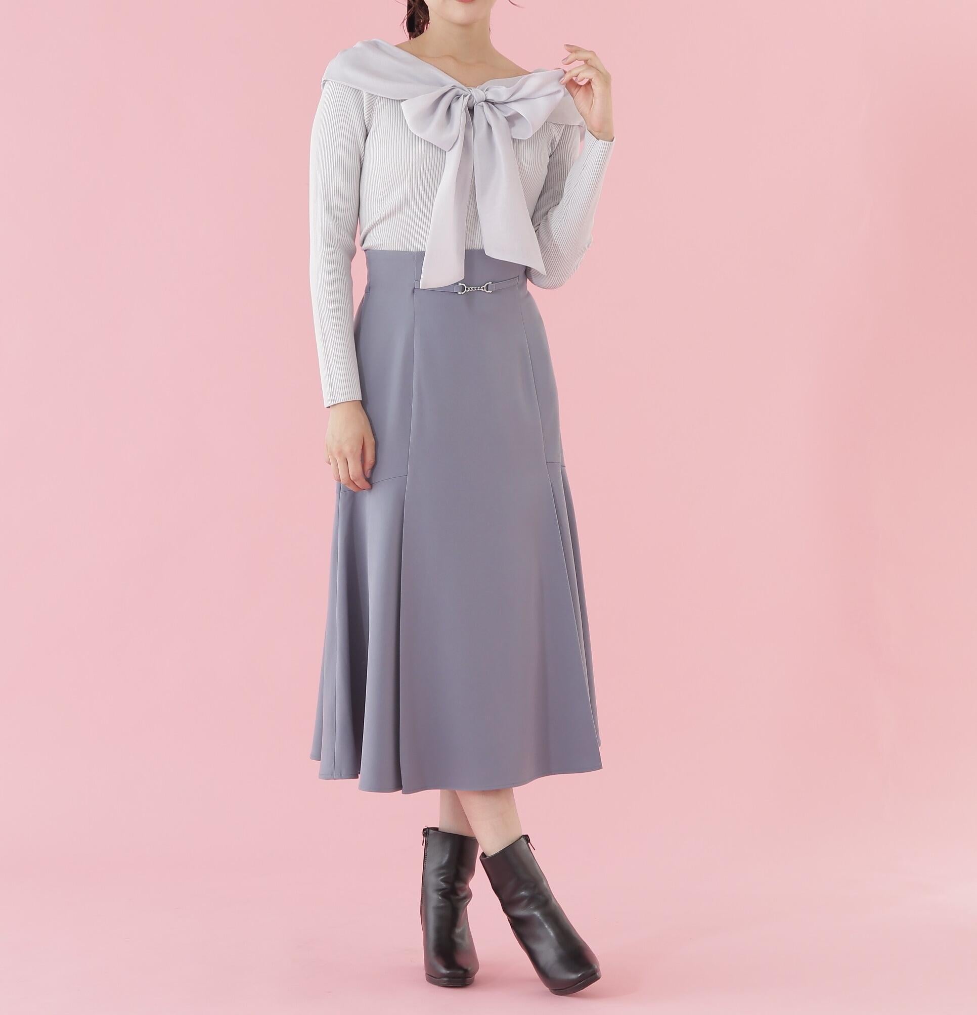 ビットベルト付きセミフレアースカート ブルー