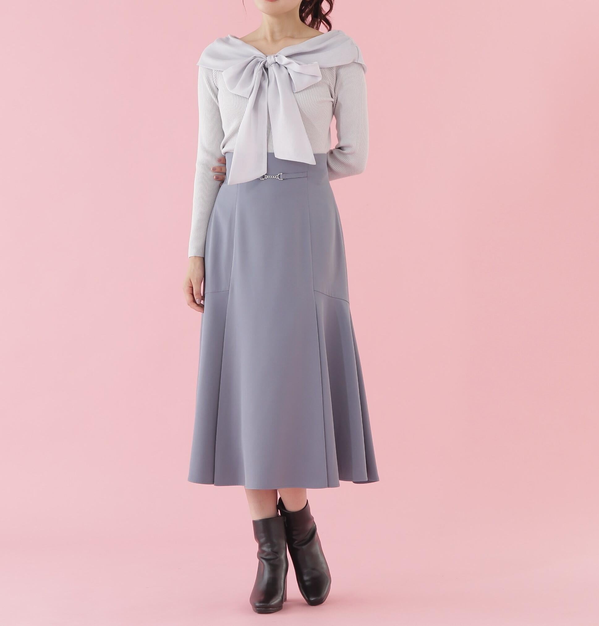 ビットベルト付きセミフレアースカート ブルー