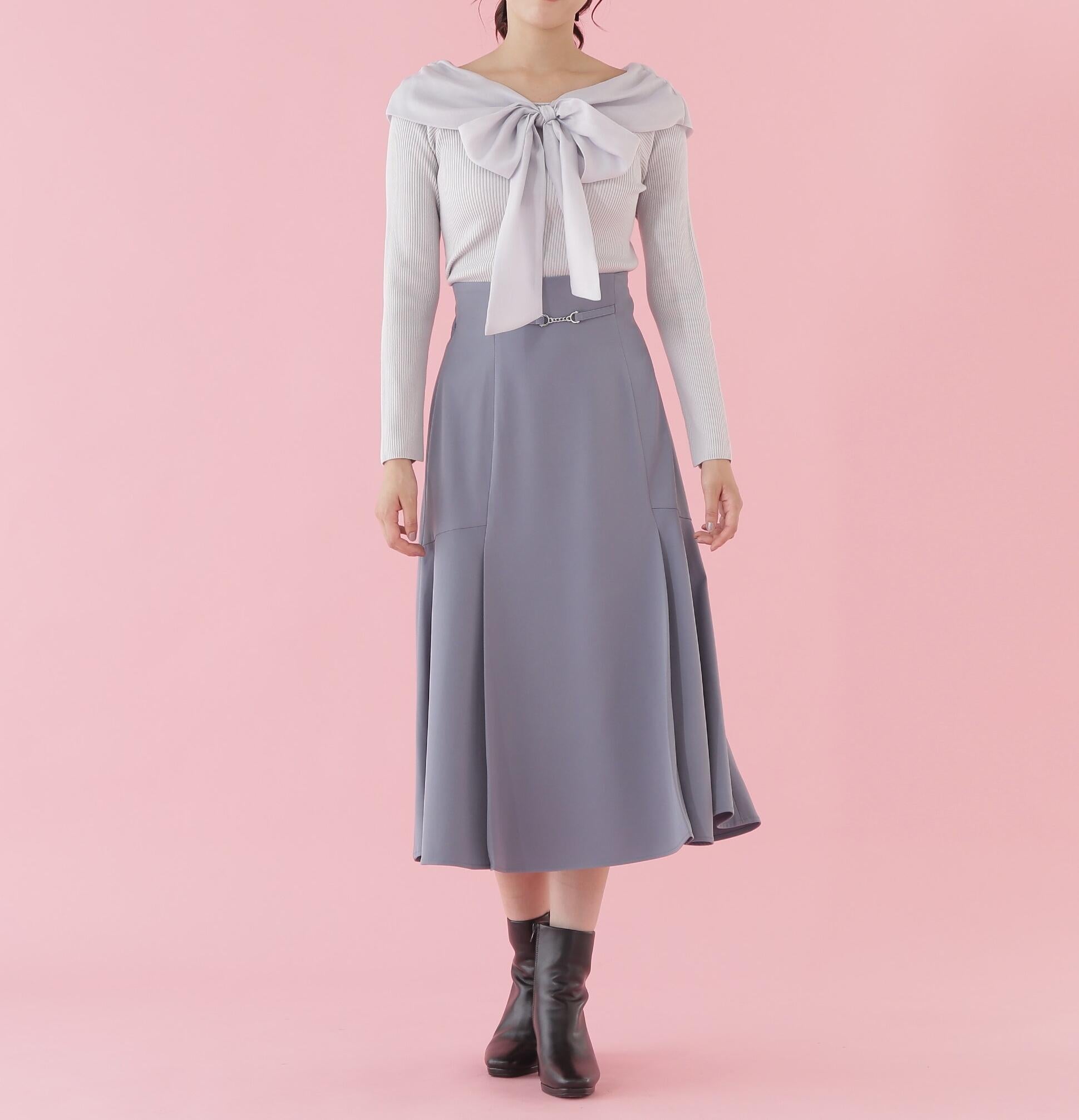 ビットベルト付きセミフレアースカート ブルー