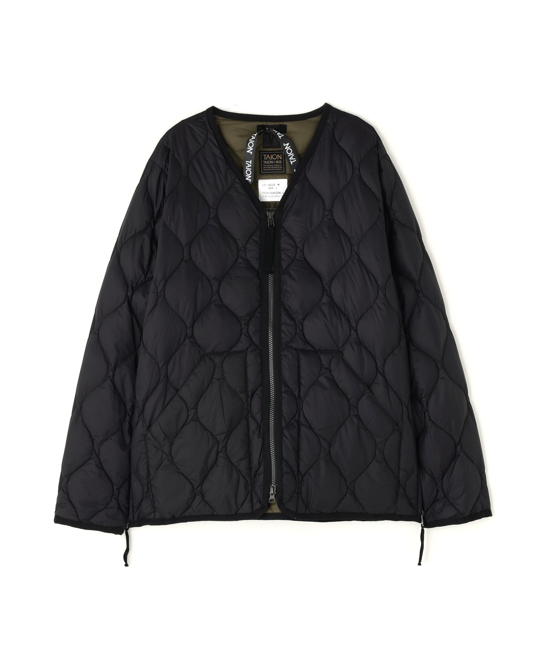 TAION/タイオン/MILITARY W-ZIP VNECK DOWN JACKET-SOFT SHELL ブラック