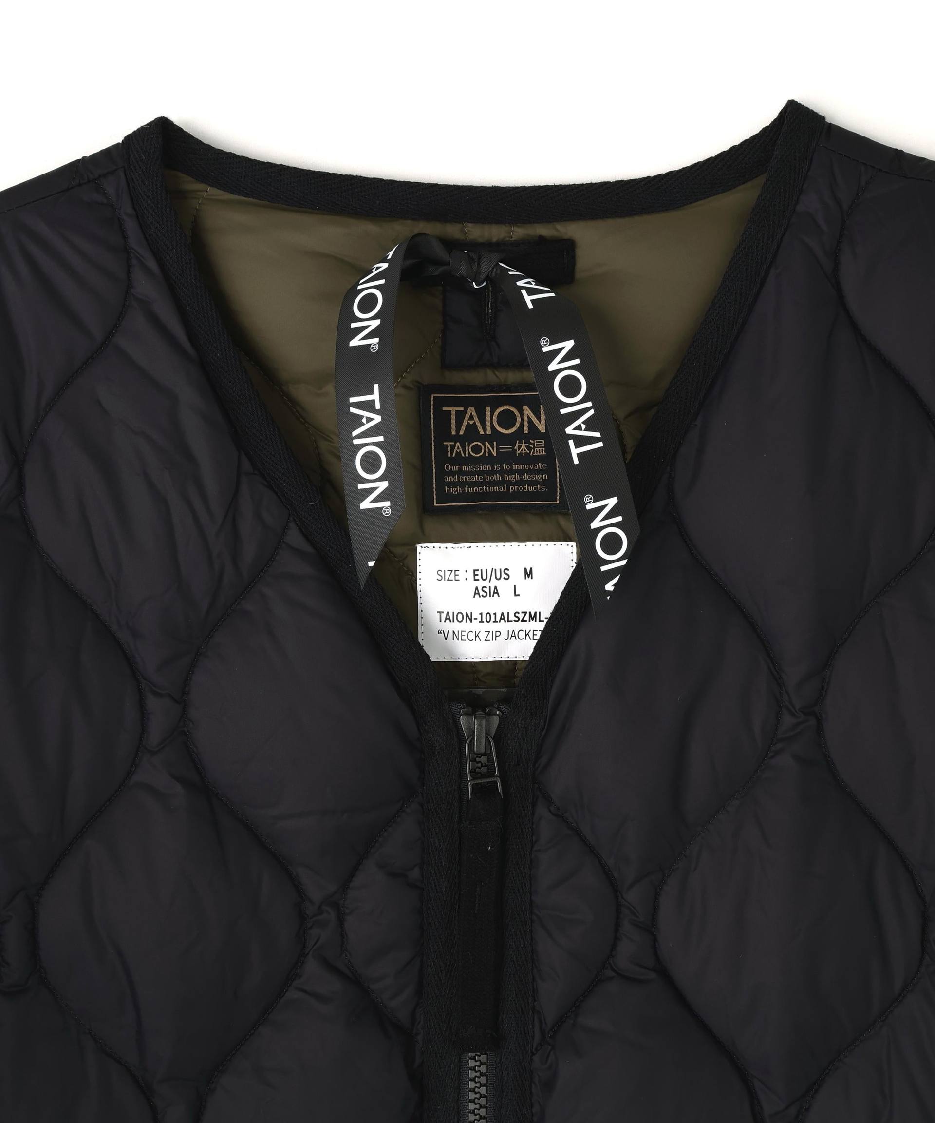 TAION/タイオン/MILITARY W-ZIP VNECK DOWN JACKET-SOFT SHELL ブラック