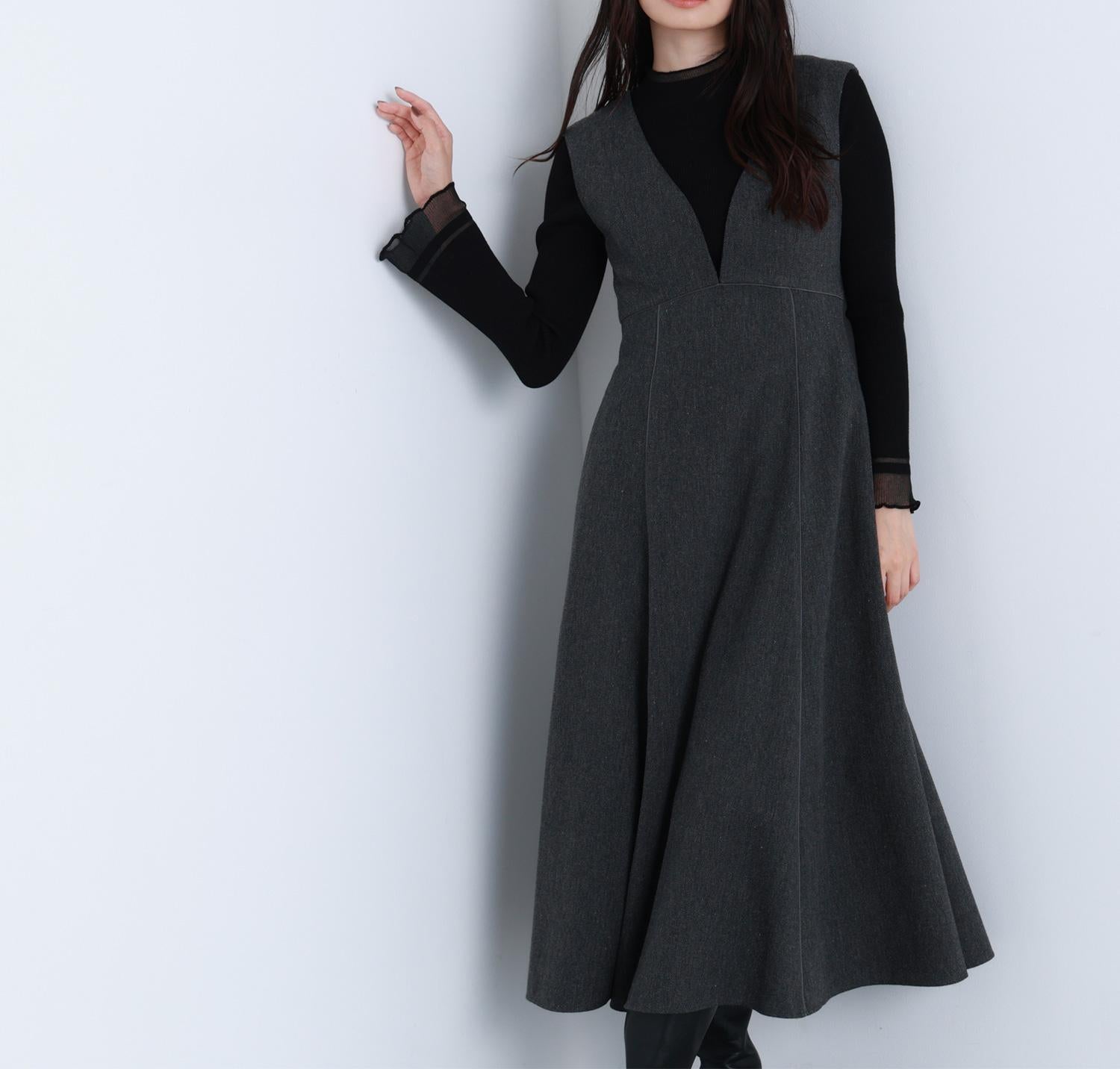 ニュアンスVネックジャンスカ チャコール1