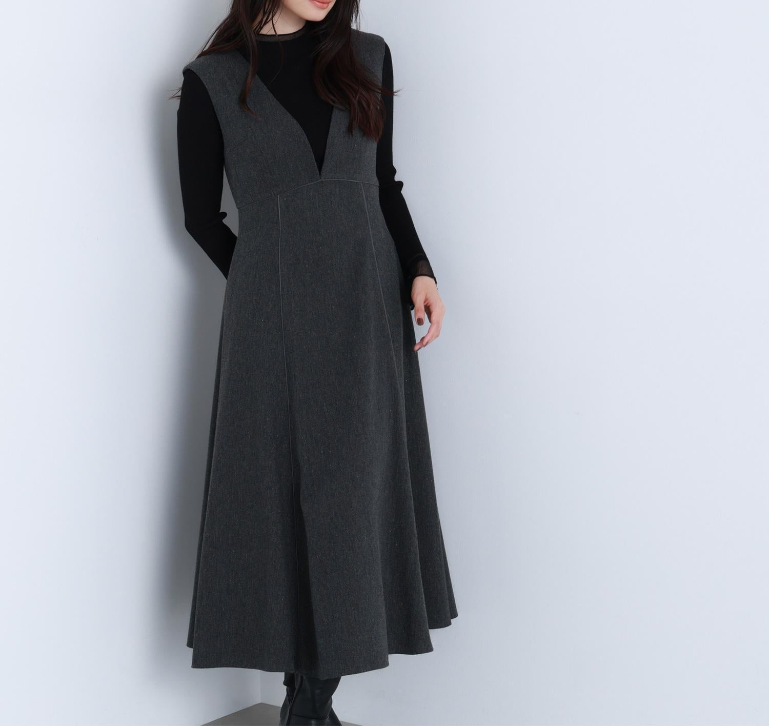 ニュアンスVネックジャンスカ チャコール1