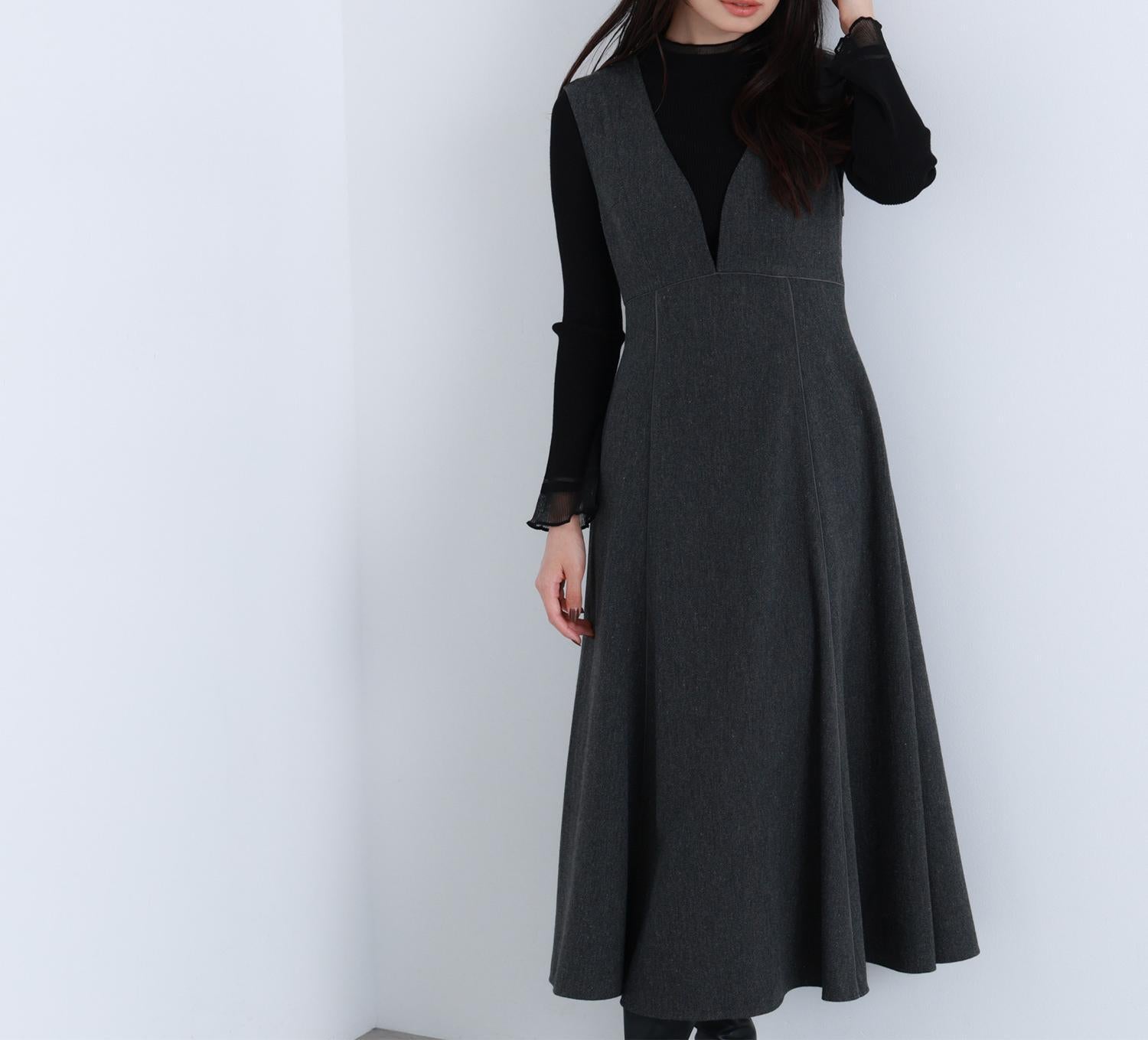 ニュアンスVネックジャンスカ チャコール1