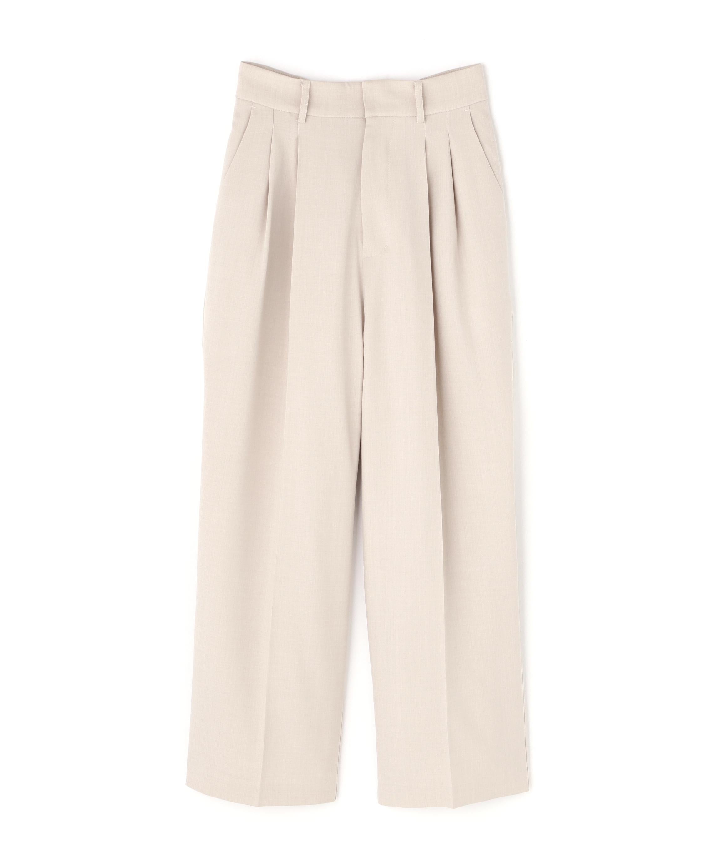 梳毛調合繊タックワイドパンツ ライトベージュ
