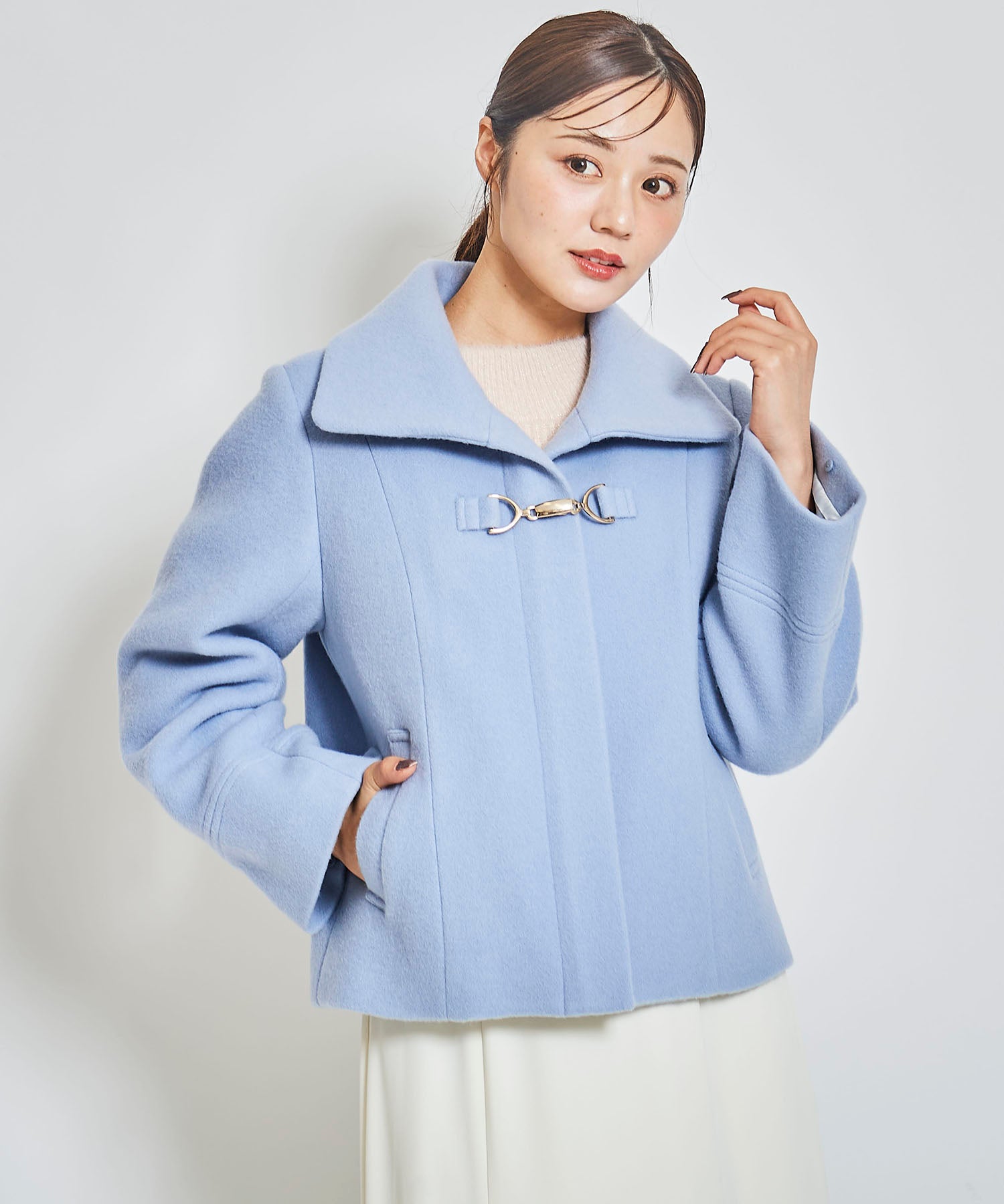 トランテアン ソン ドゥ モード 31 Sons de mode 袖ファー付きショートコート (サックス) サックス