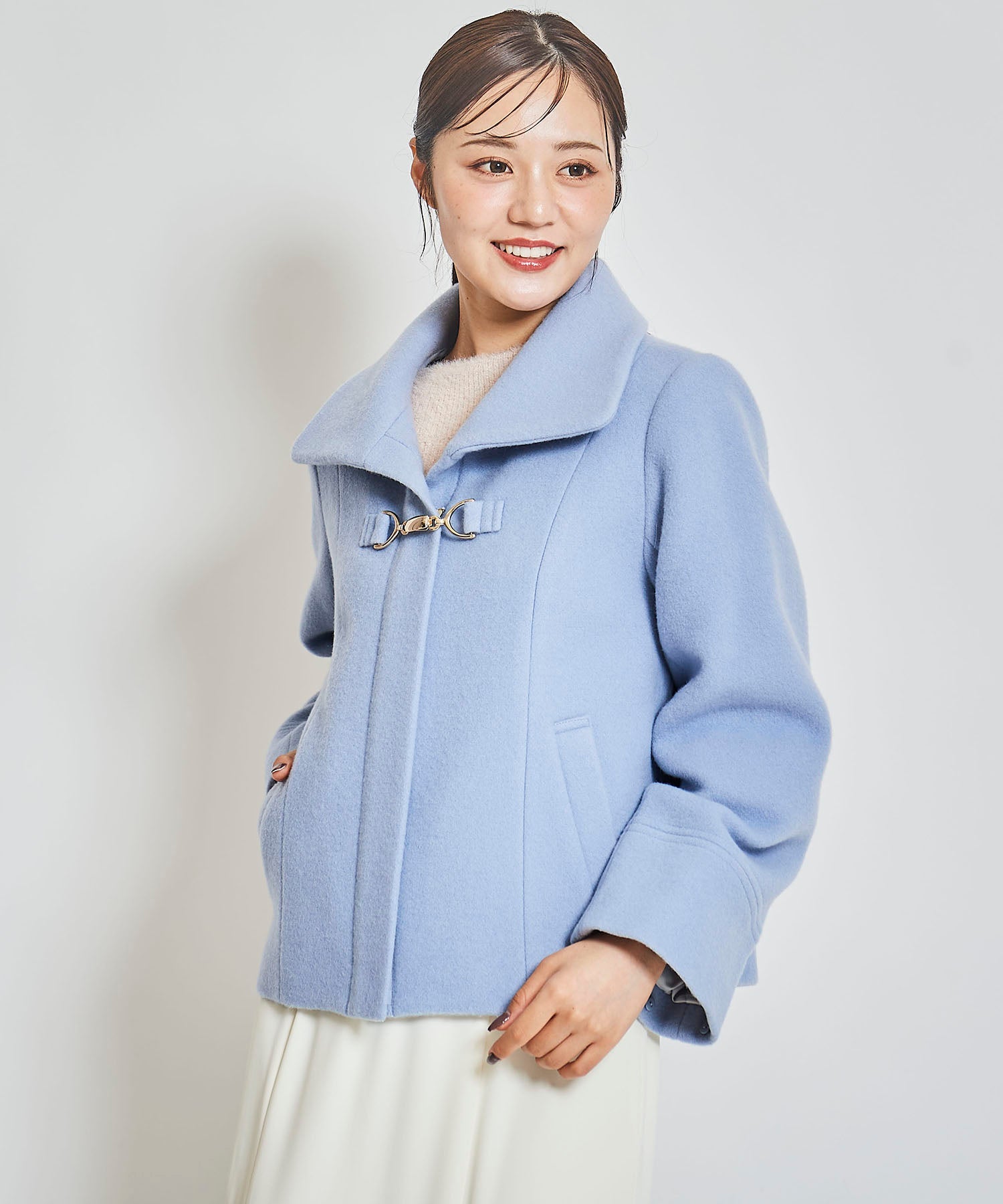 トランテアン ソン ドゥ モード 31 Sons de mode 袖ファー付きショートコート (サックス) サックス