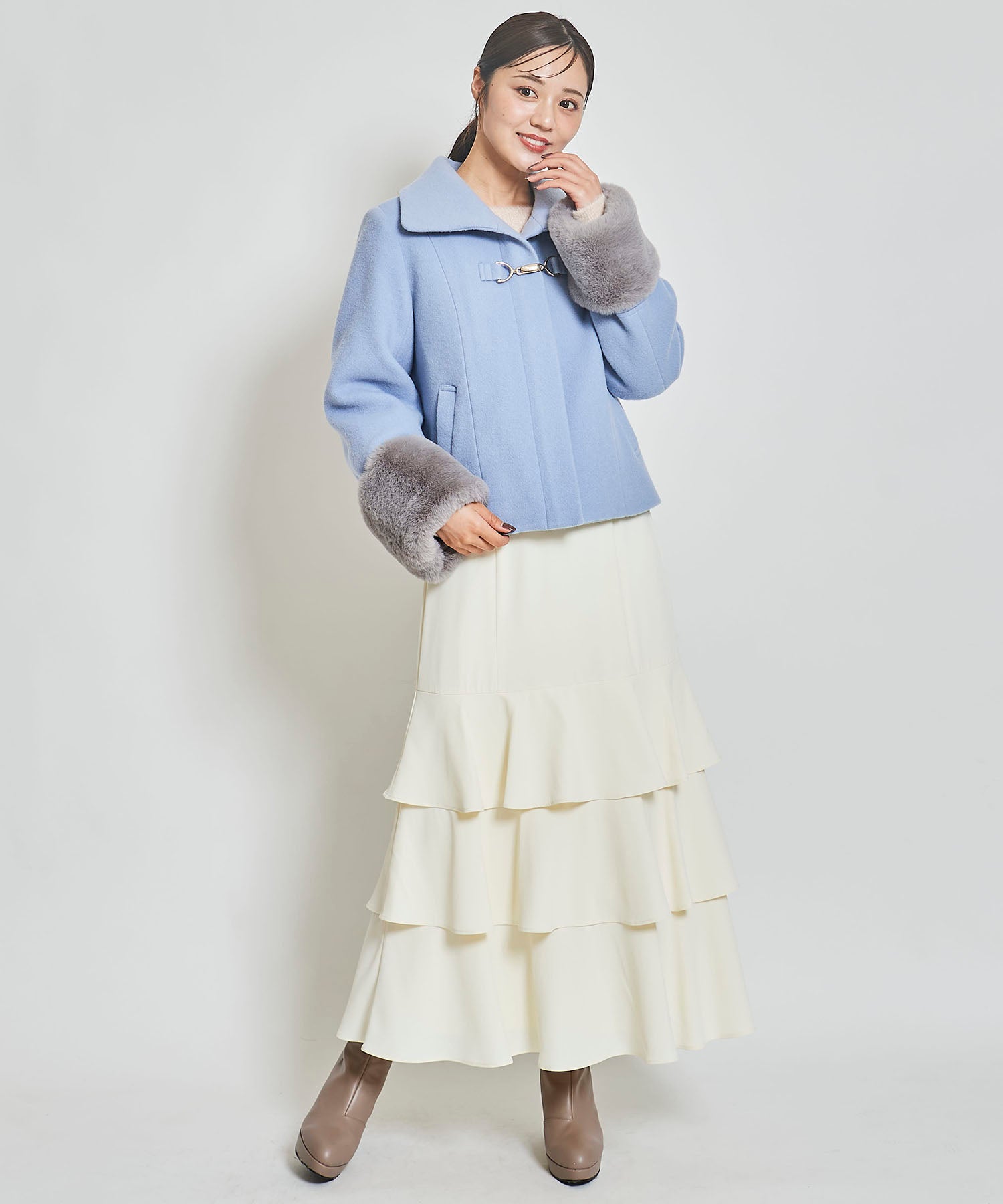 トランテアン ソン ドゥ モード 31 Sons de mode 袖ファー付きショートコート (サックス) サックス