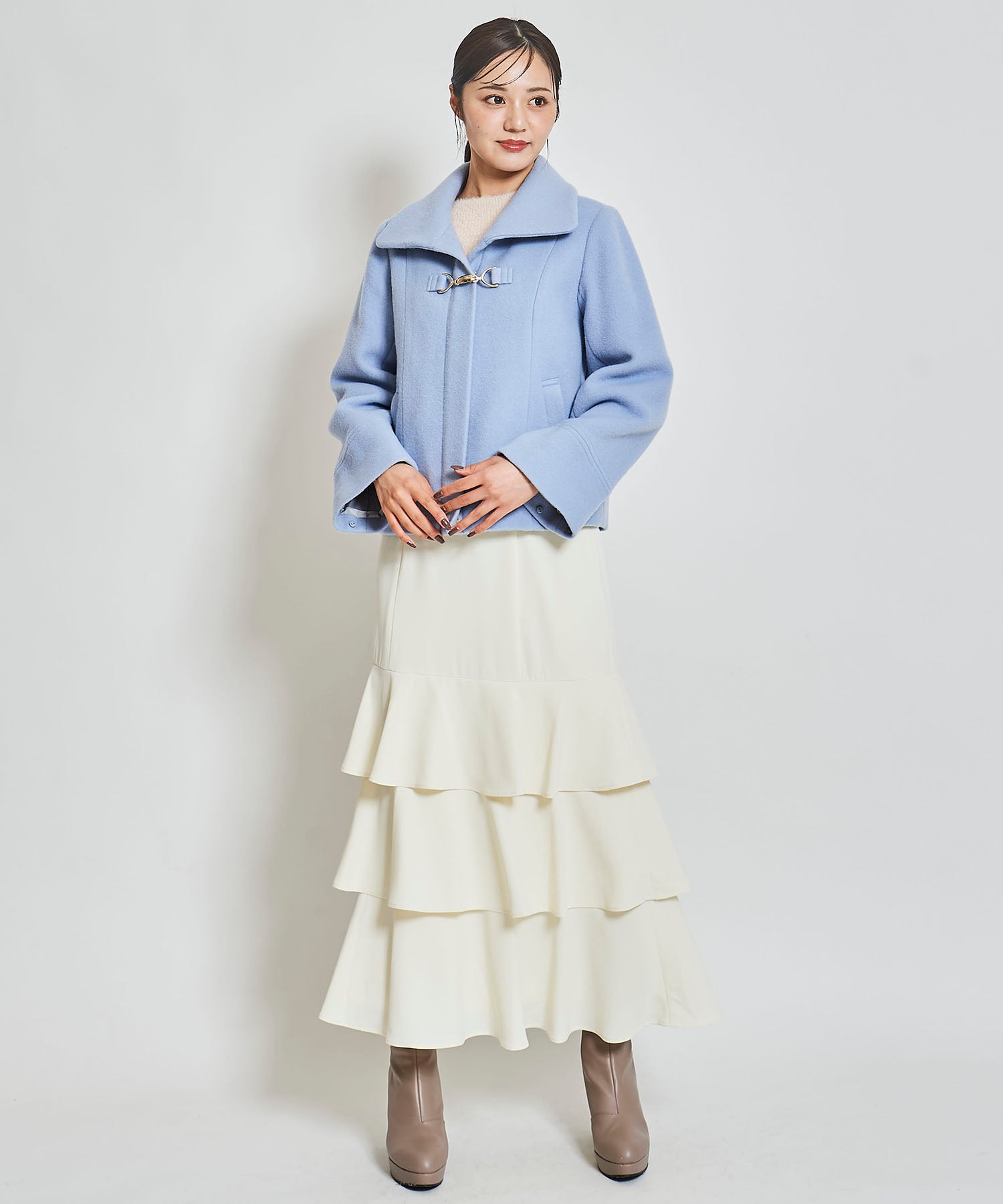 トランテアン ソン ドゥ モード 31 Sons de mode 袖ファー付きショートコート (サックス) サックス