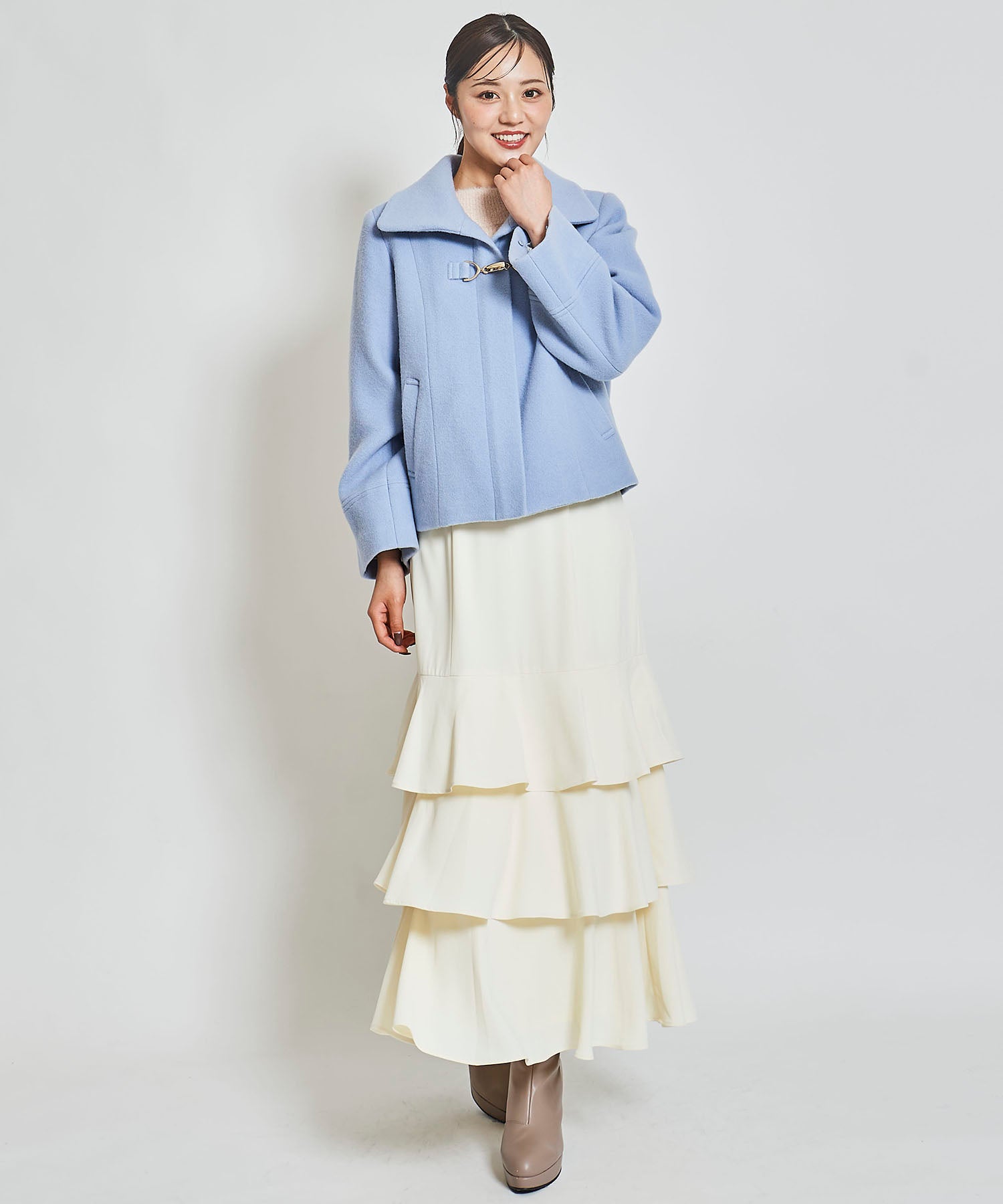 トランテアン ソン ドゥ モード 31 Sons de mode 袖ファー付きショートコート (サックス) サックス