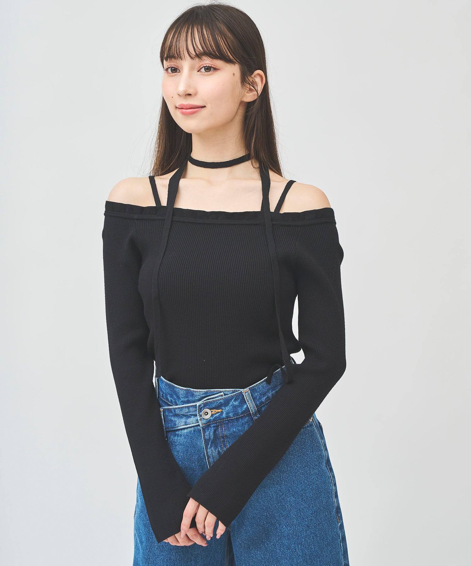 トランテアン ソン ドゥ モード 31 Sons de mode フリルネックチョーカーリブニット (ブラック) BLACK