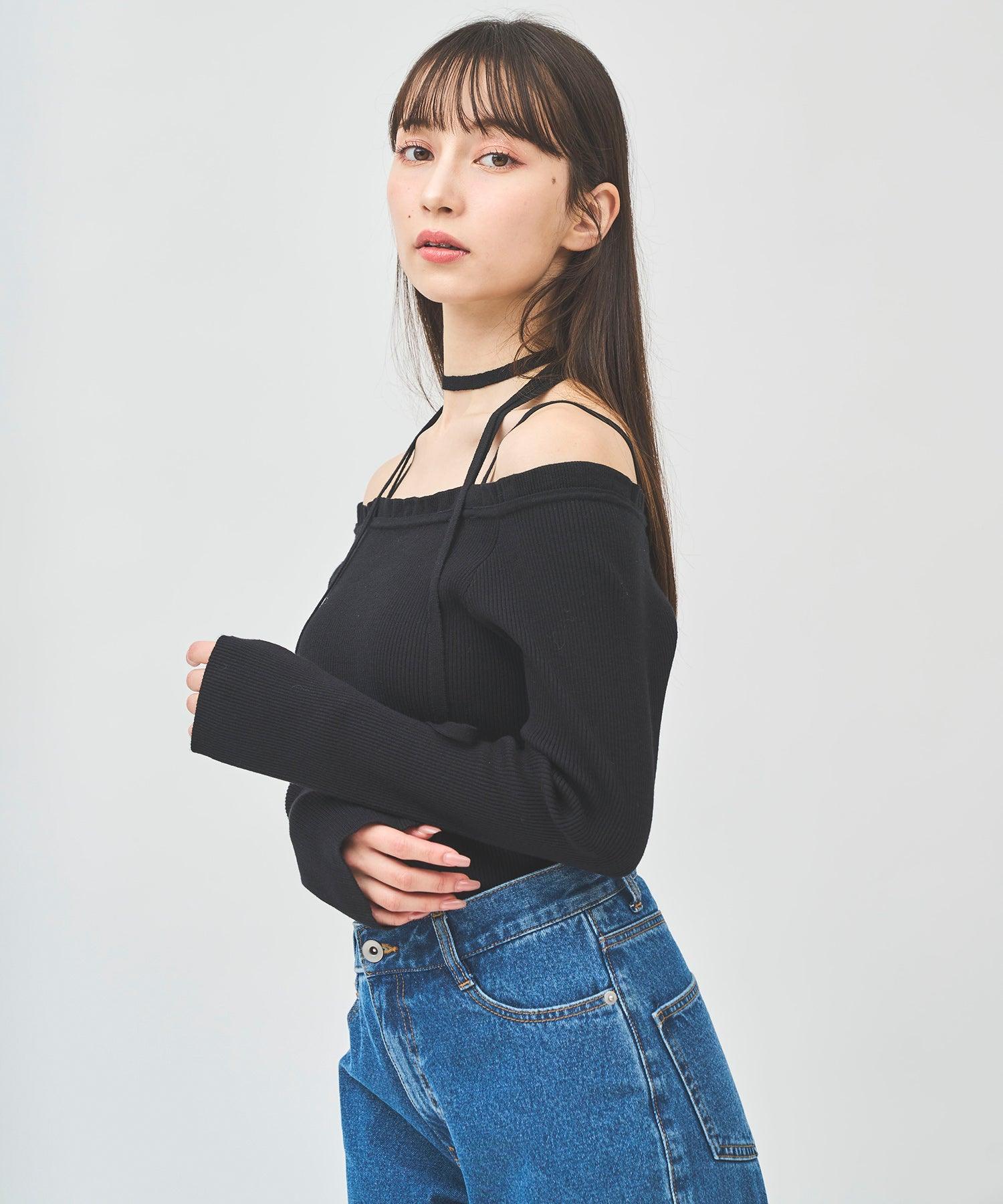 トランテアン ソン ドゥ モード 31 Sons de mode フリルネックチョーカーリブニット (ブラック) BLACK