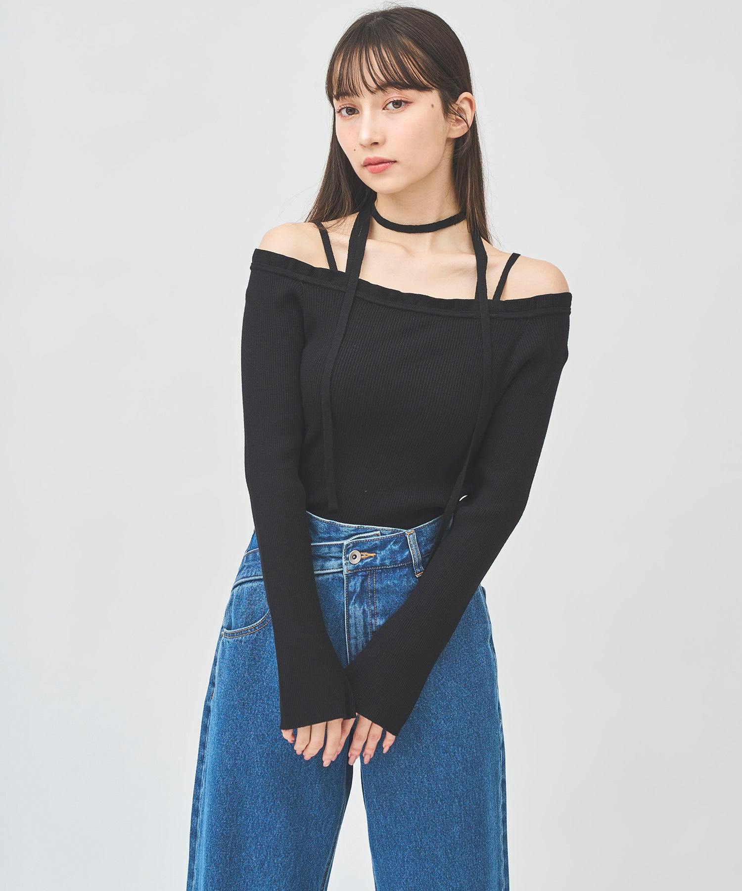 トランテアン ソン ドゥ モード 31 Sons de mode フリルネックチョーカーリブニット (ブラック) BLACK