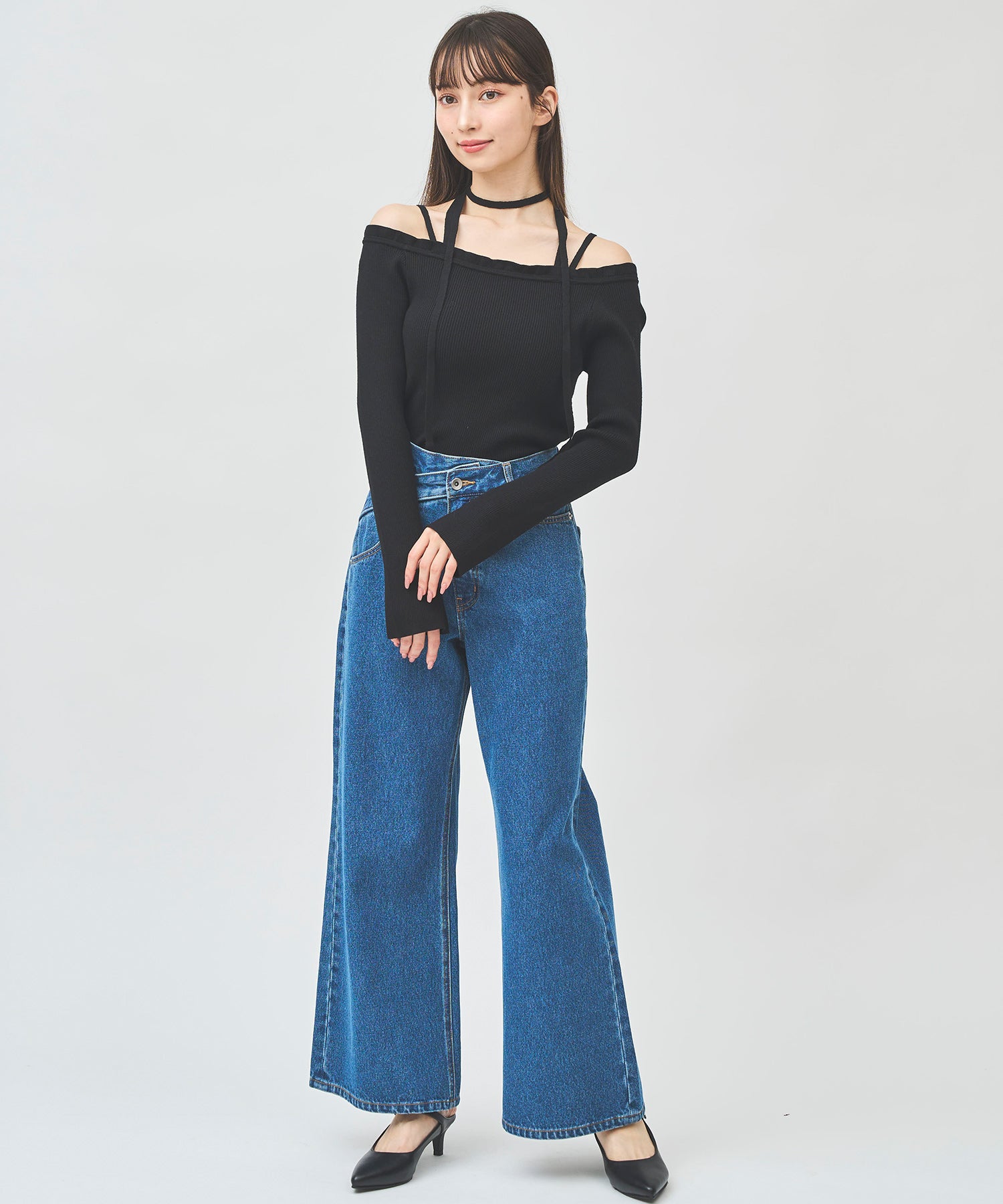 トランテアン ソン ドゥ モード 31 Sons de mode フリルネックチョーカーリブニット (ブラック) BLACK