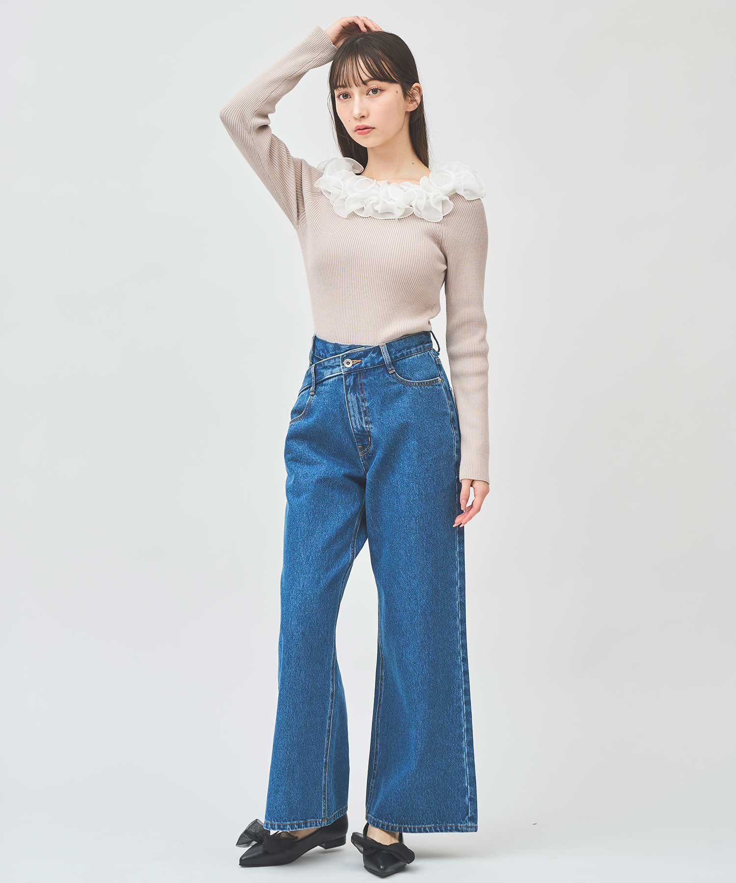 トランテアン ソン ドゥ モード 31 Sons de mode ウエストデザインデニムワイドパンツ (ブルー) BLUE