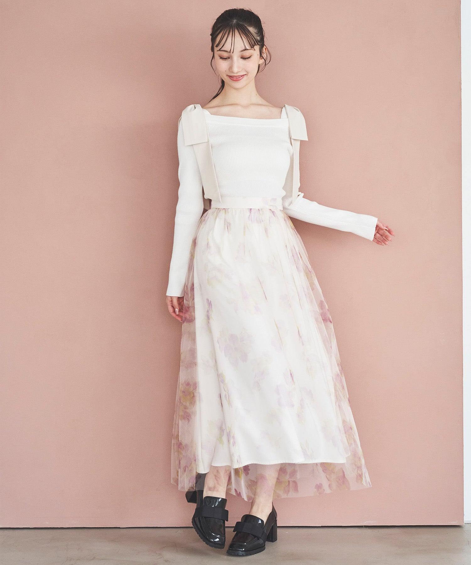 トランテアン ソン ドゥ モード 31 Sons de mode フラワープリントチュールスカート (オフベージュ) OFF-WHITE