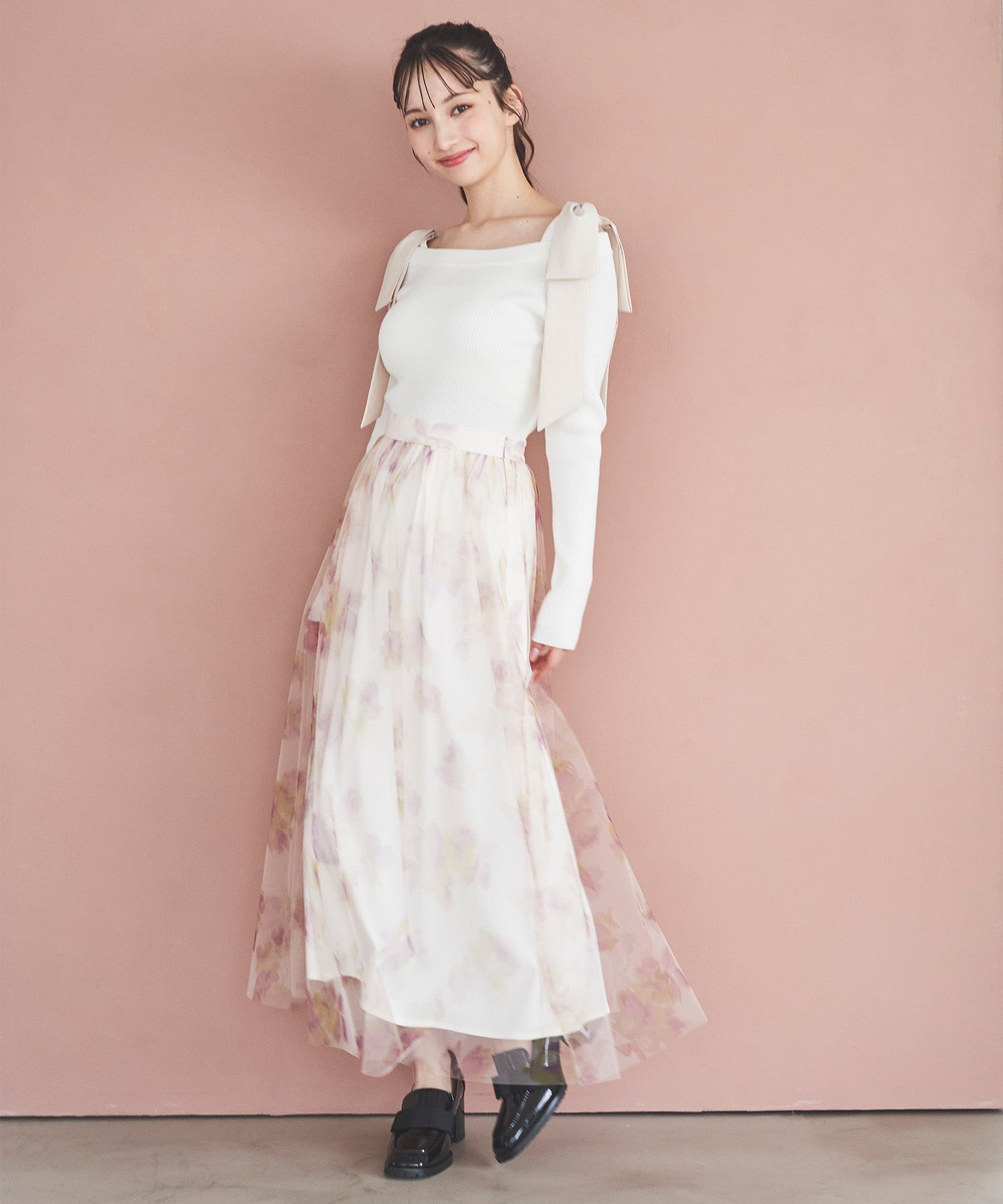 トランテアン ソン ドゥ モード 31 Sons de mode フラワープリントチュールスカート (オフベージュ) OFF-WHITE