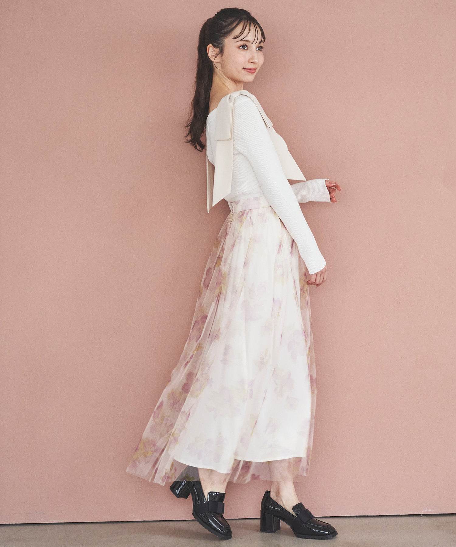 トランテアン ソン ドゥ モード 31 Sons de mode フラワープリントチュールスカート (オフベージュ) OFF-WHITE