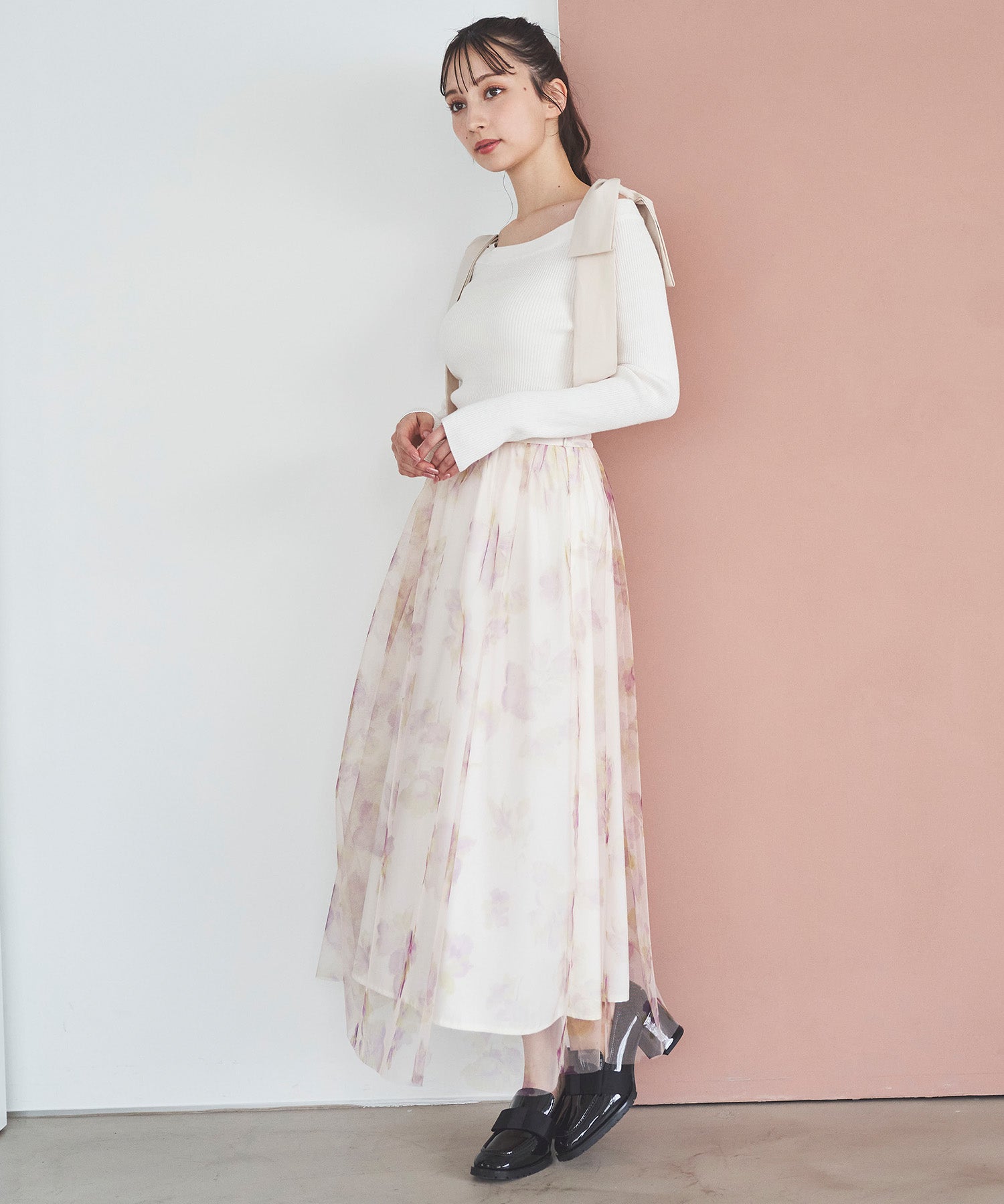 トランテアン ソン ドゥ モード 31 Sons de mode フラワープリントチュールスカート (オフベージュ) OFF-WHITE