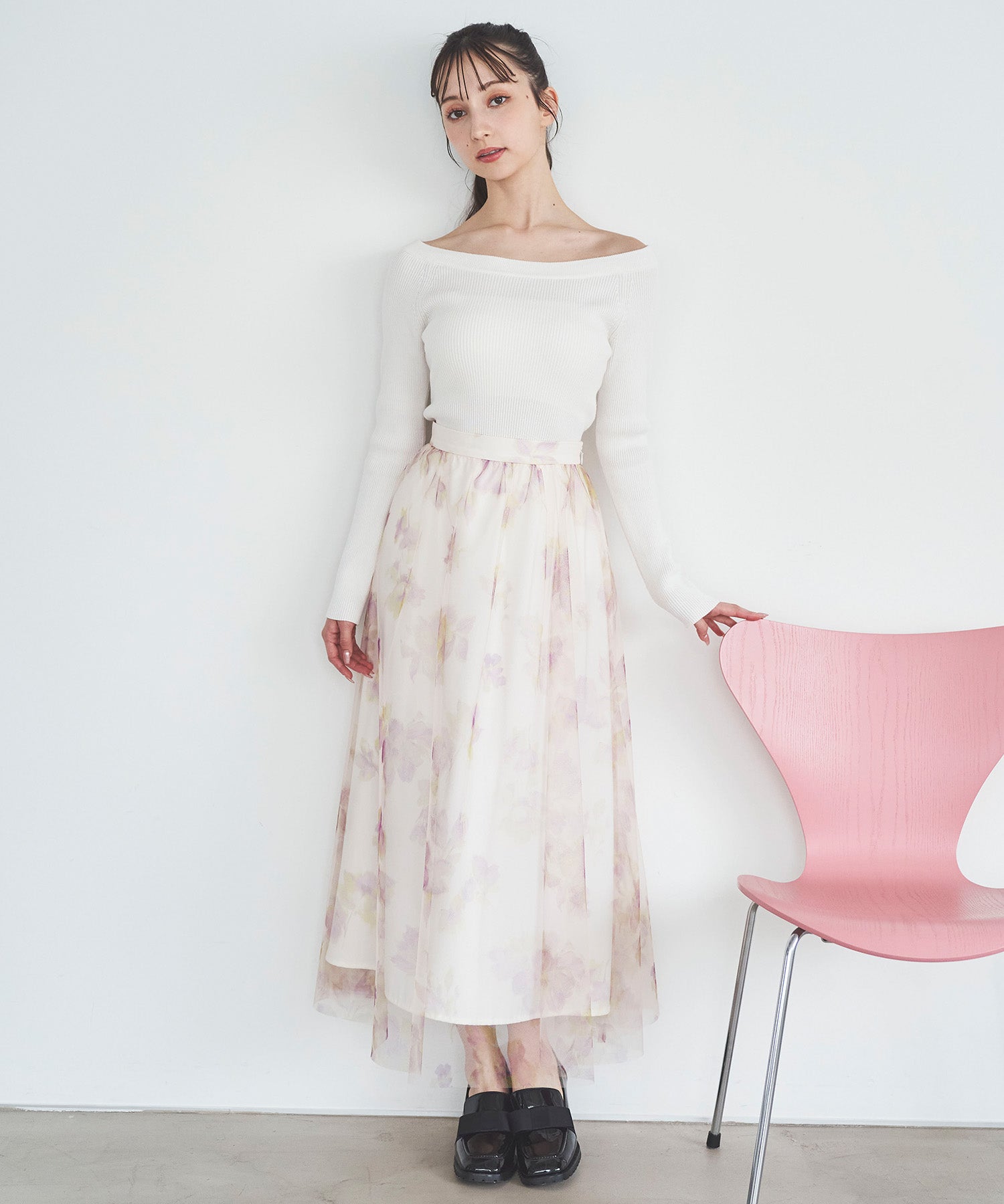 トランテアン ソン ドゥ モード 31 Sons de mode フラワープリントチュールスカート (オフベージュ) OFF-WHITE