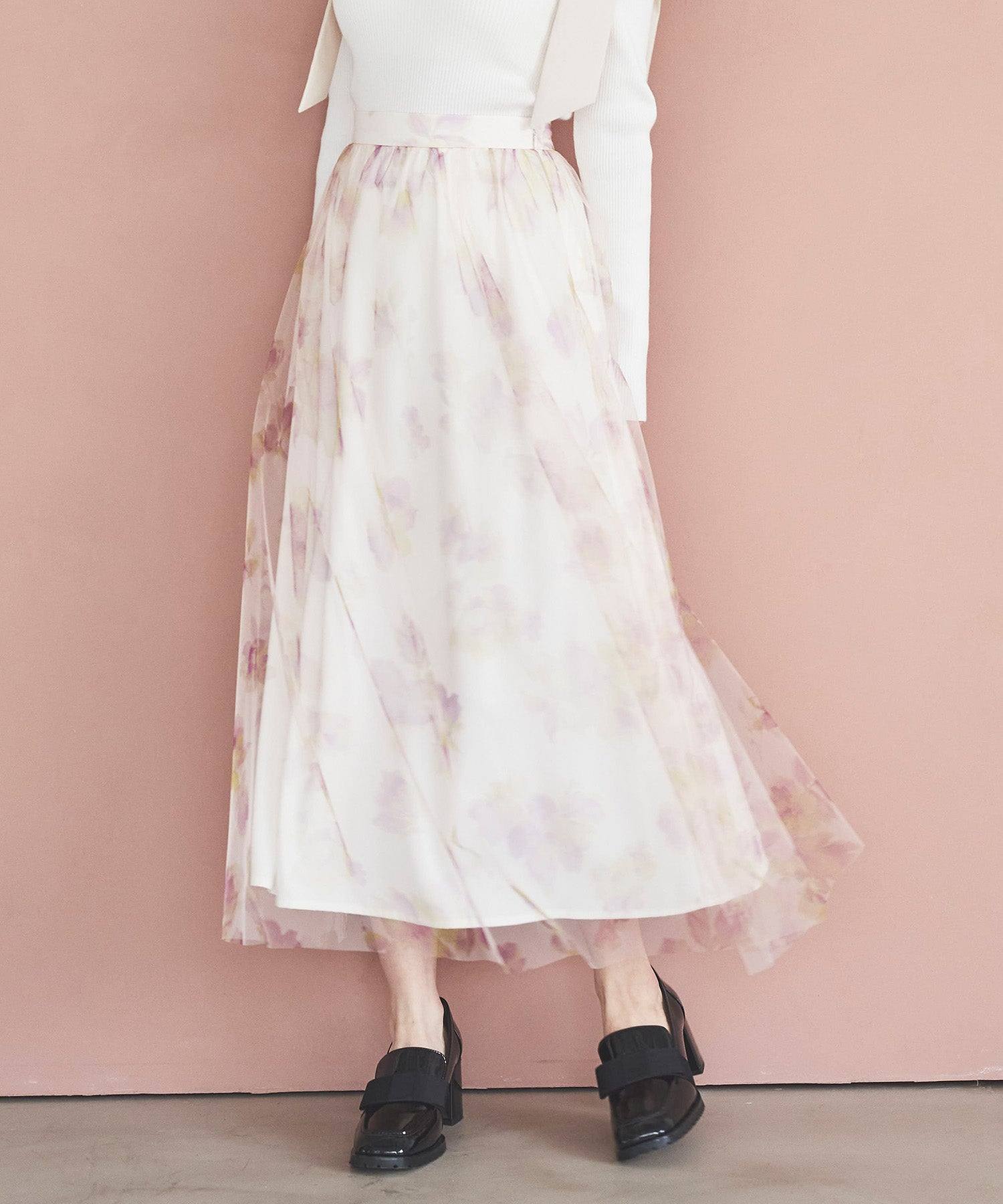 トランテアン ソン ドゥ モード 31 Sons de mode フラワープリントチュールスカート (オフベージュ) OFF-WHITE