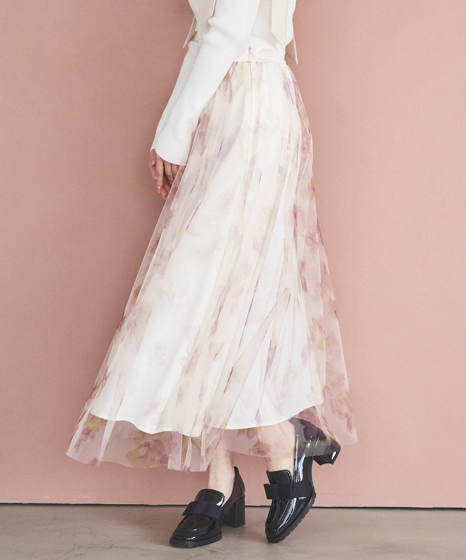 トランテアン ソン ドゥ モード 31 Sons de mode フラワープリントチュールスカート (オフベージュ) OFF-WHITE