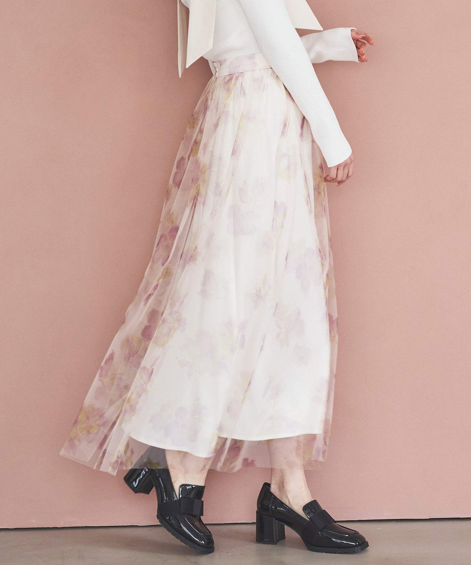 トランテアン ソン ドゥ モード 31 Sons de mode フラワープリントチュールスカート (オフベージュ) OFF-WHITE