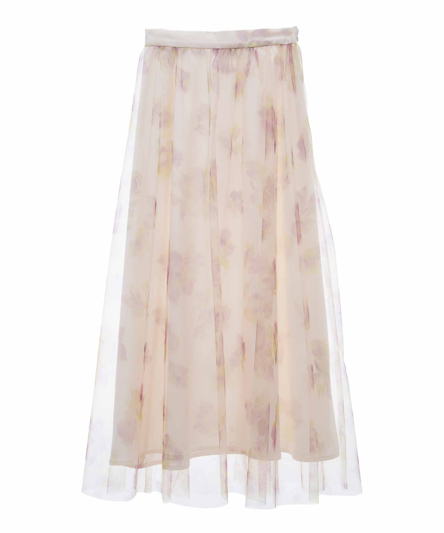 トランテアン ソン ドゥ モード 31 Sons de mode フラワープリントチュールスカート (オフベージュ) OFF-WHITE