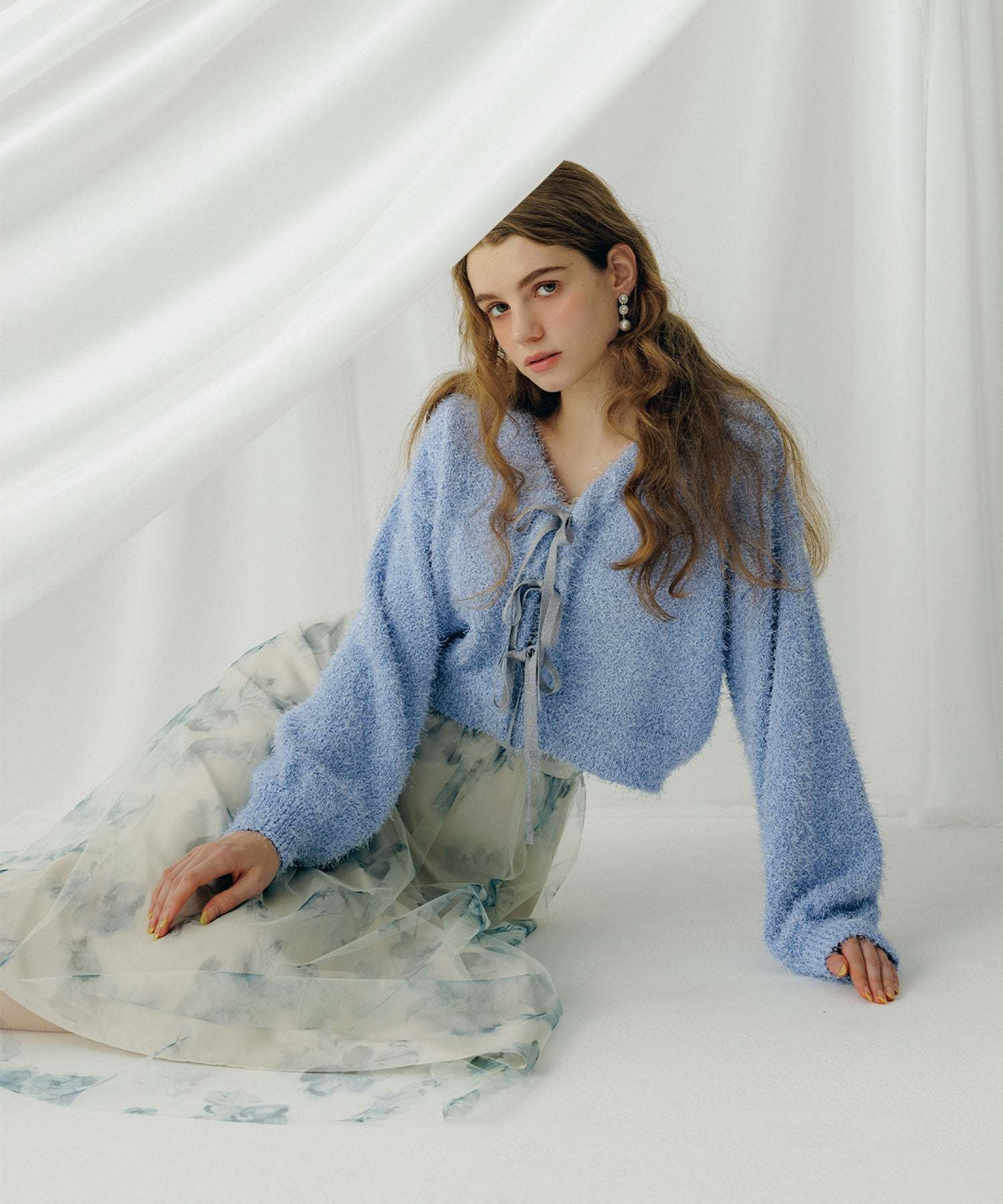 トランテアン ソン ドゥ モード 31 Sons de mode フラワープリントチュールスカート (ブルーグレー) LAVENDER