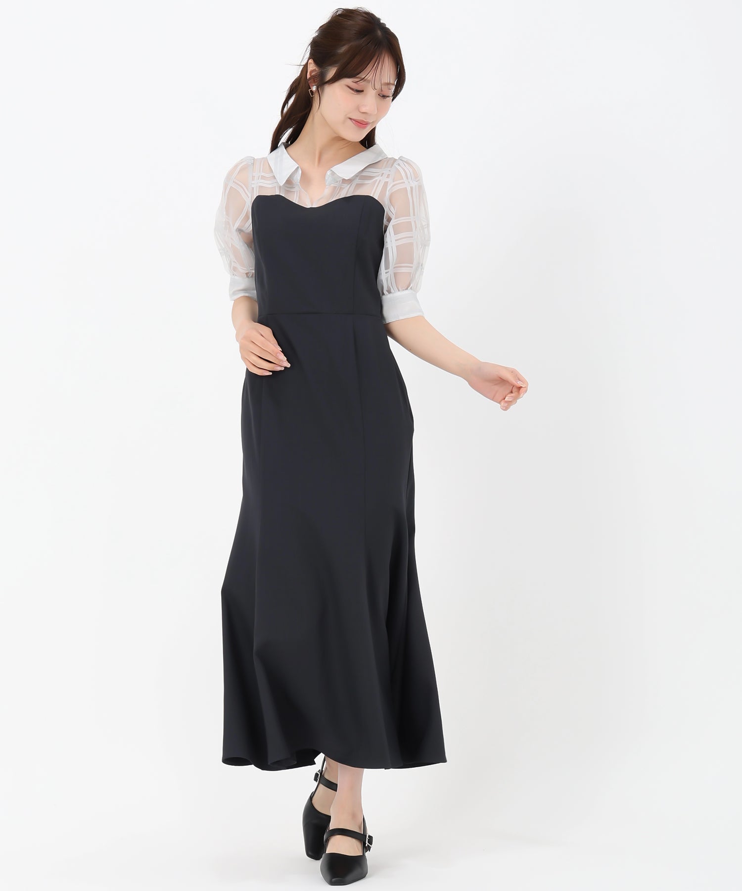 トランテアン ソン ドゥ モード 31 Sons de mode 2025春夏新作 シアーストライプフリルワンピース (NAVY) NAVY