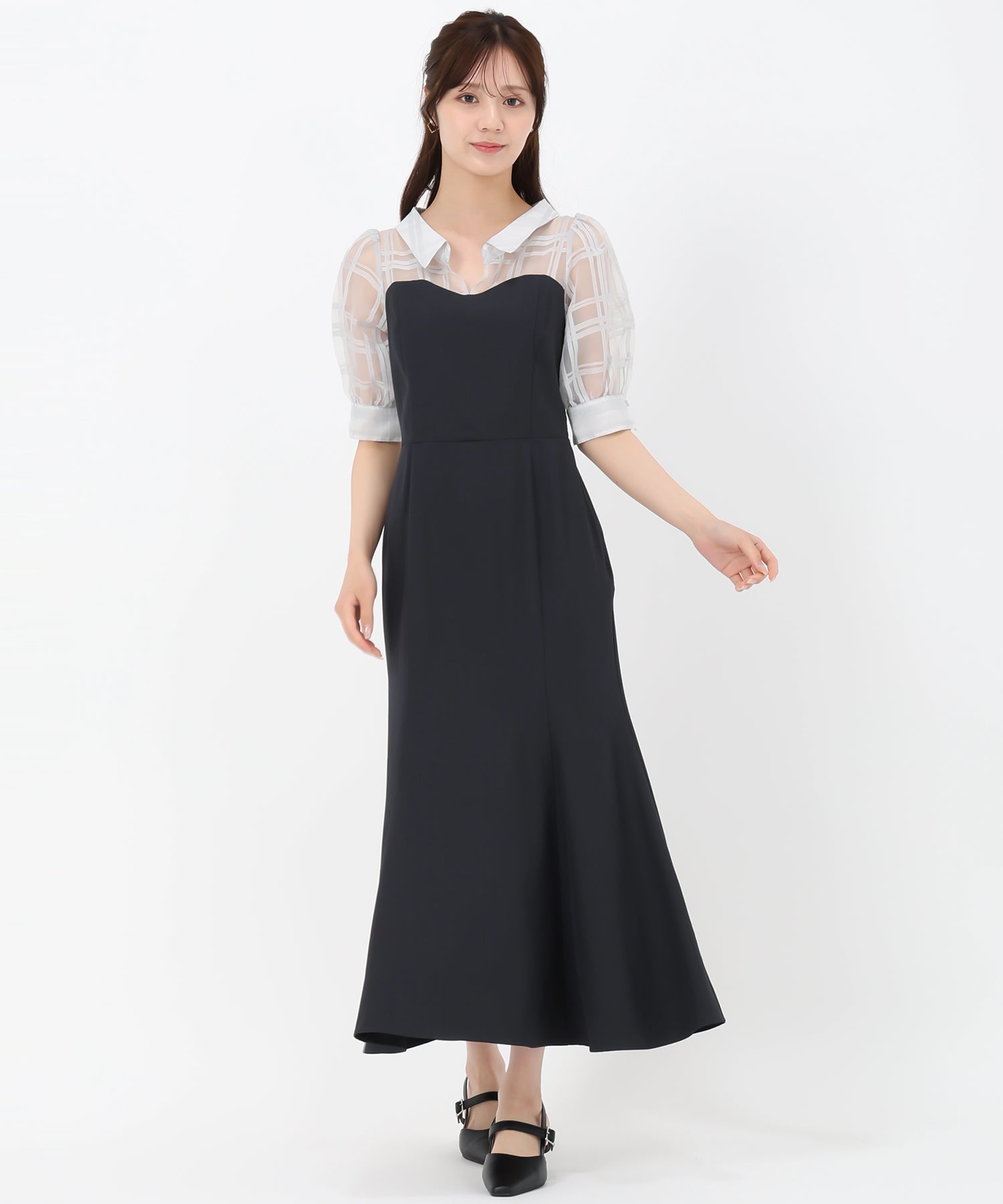 トランテアン ソン ドゥ モード 31 Sons de mode 2025春夏新作 シアーストライプフリルワンピース (NAVY) NAVY