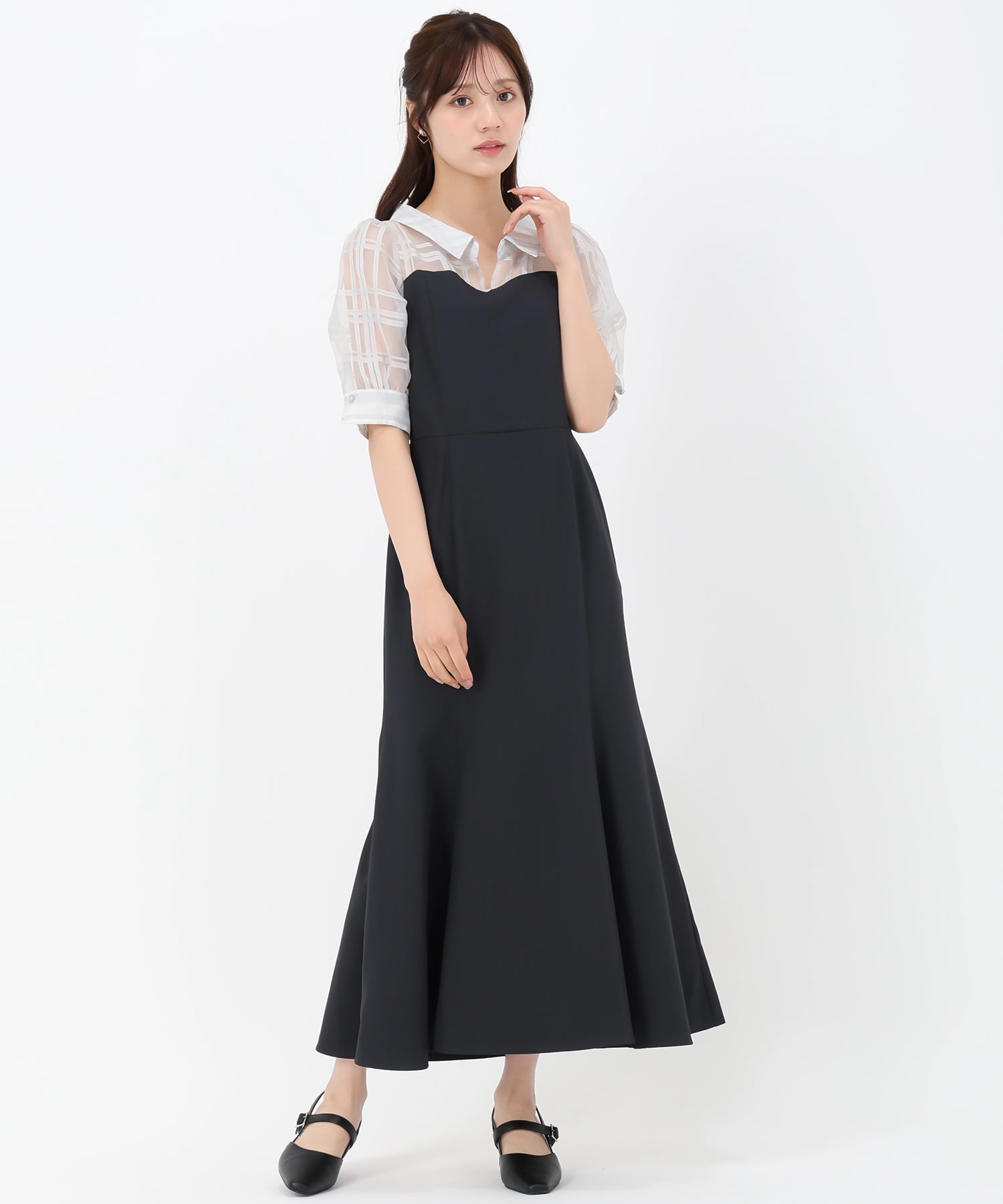 トランテアン ソン ドゥ モード 31 Sons de mode 2025春夏新作 シアーストライプフリルワンピース (NAVY) NAVY