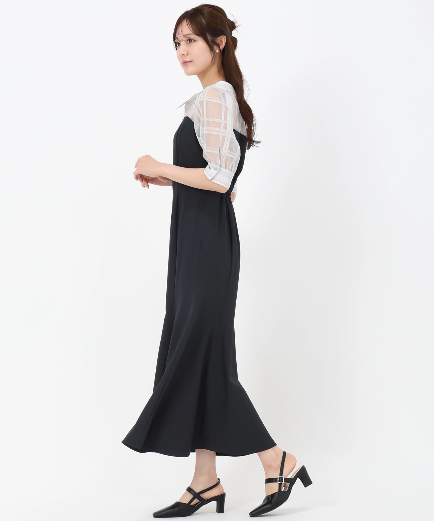 トランテアン ソン ドゥ モード 31 Sons de mode 2025春夏新作 シアーストライプフリルワンピース (NAVY) NAVY