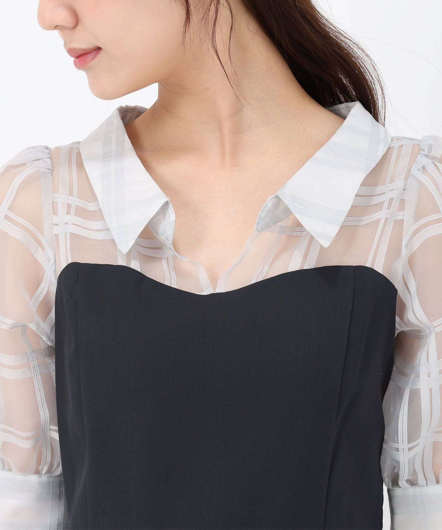 トランテアン ソン ドゥ モード 31 Sons de mode 2025春夏新作 シアーストライプフリルワンピース (NAVY) NAVY