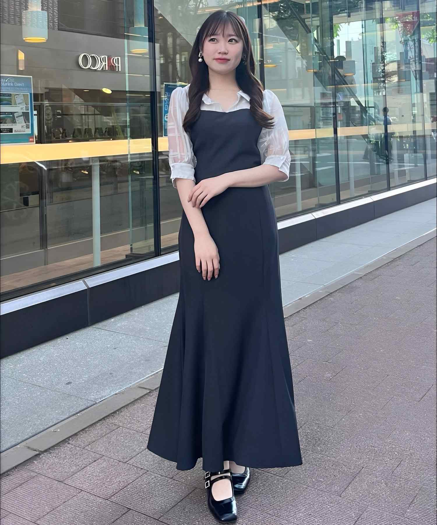 トランテアン ソン ドゥ モード 31 Sons de mode 2025春夏新作 シアーストライプフリルワンピース (NAVY) NAVY