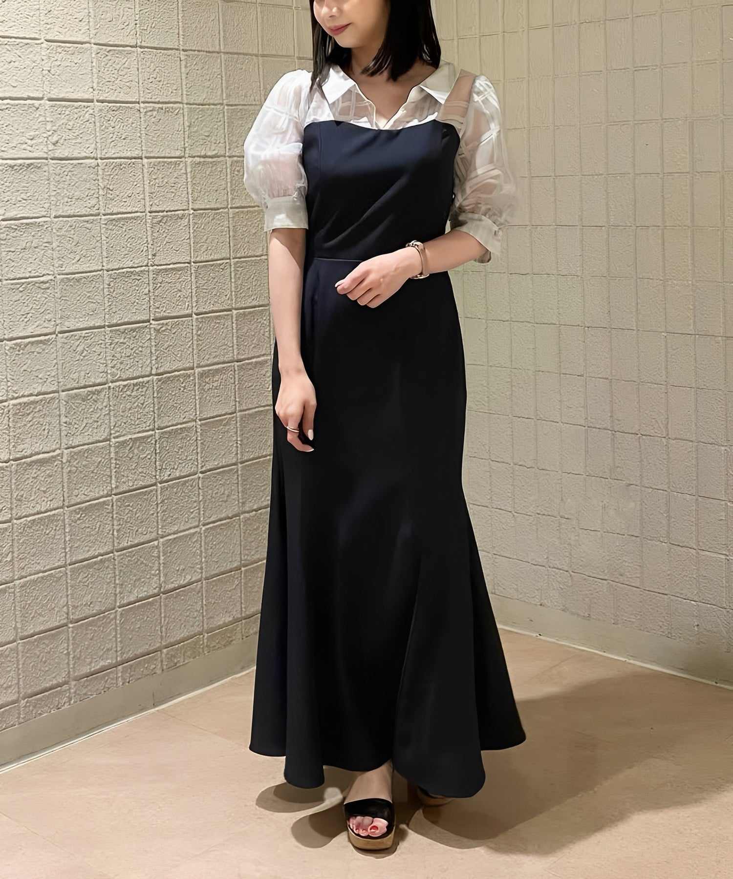 トランテアン ソン ドゥ モード 31 Sons de mode 2025春夏新作 シアーストライプフリルワンピース (BLACK) BLACK