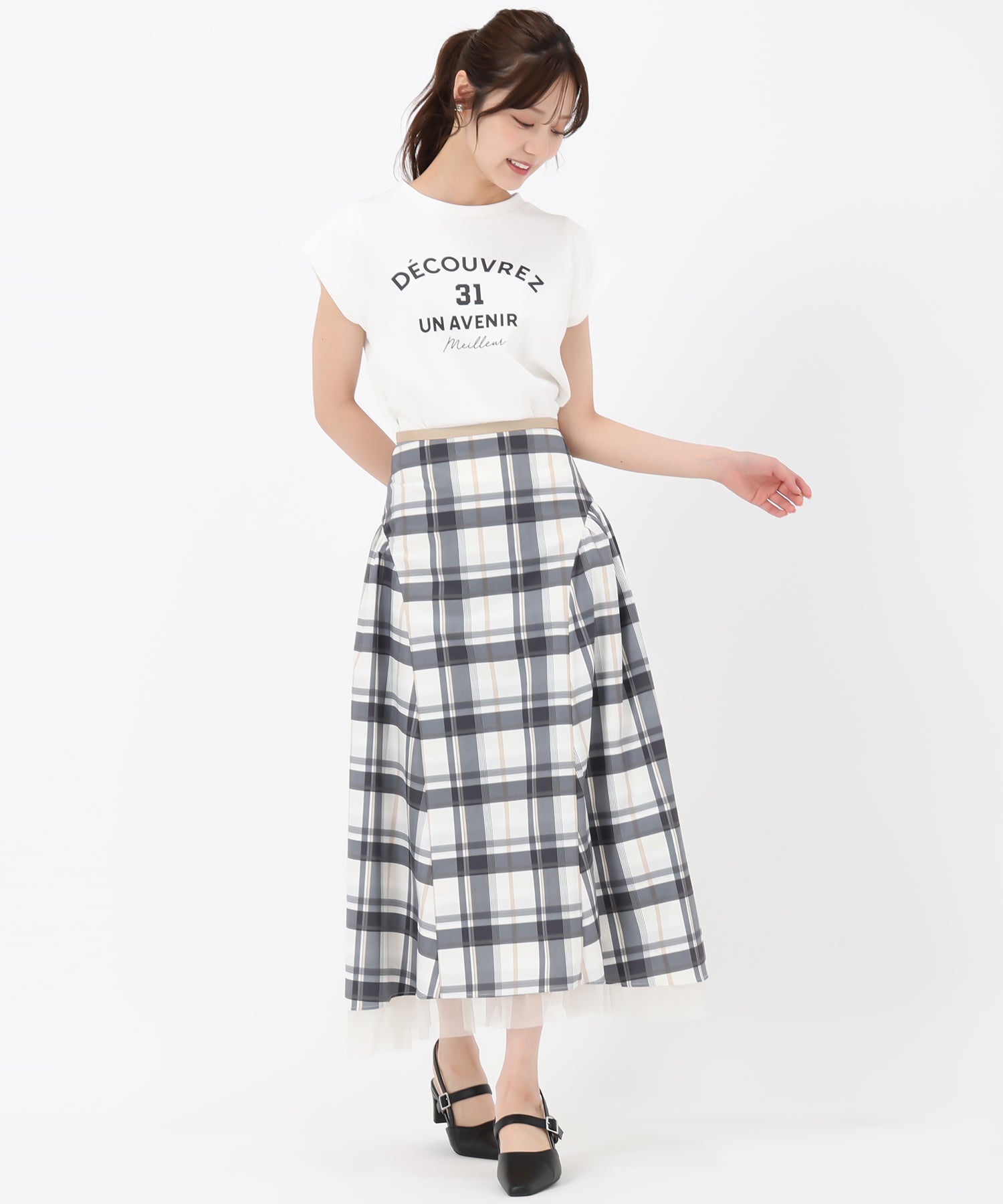 トランテアン ソン ドゥ モード 31 Sons de mode 2025春夏新作 裾チュールプリントフレアスカート （BEIGE） BEIGE