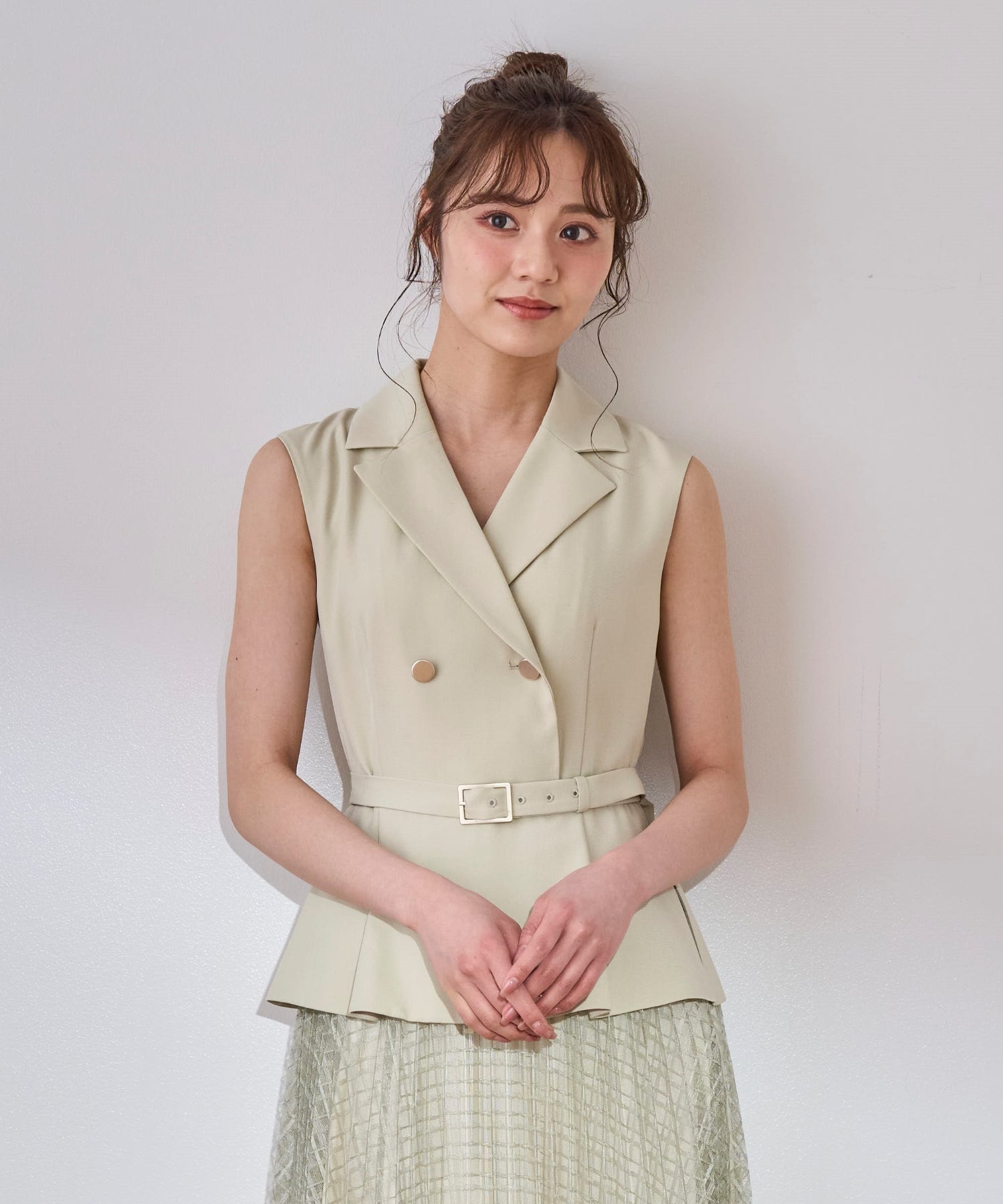 トランテアン ソン ドゥ モード 31 Sons de mode 2025春夏新作 ジレドッキングプリーツワンピース (L.GREEN) L.GREEN