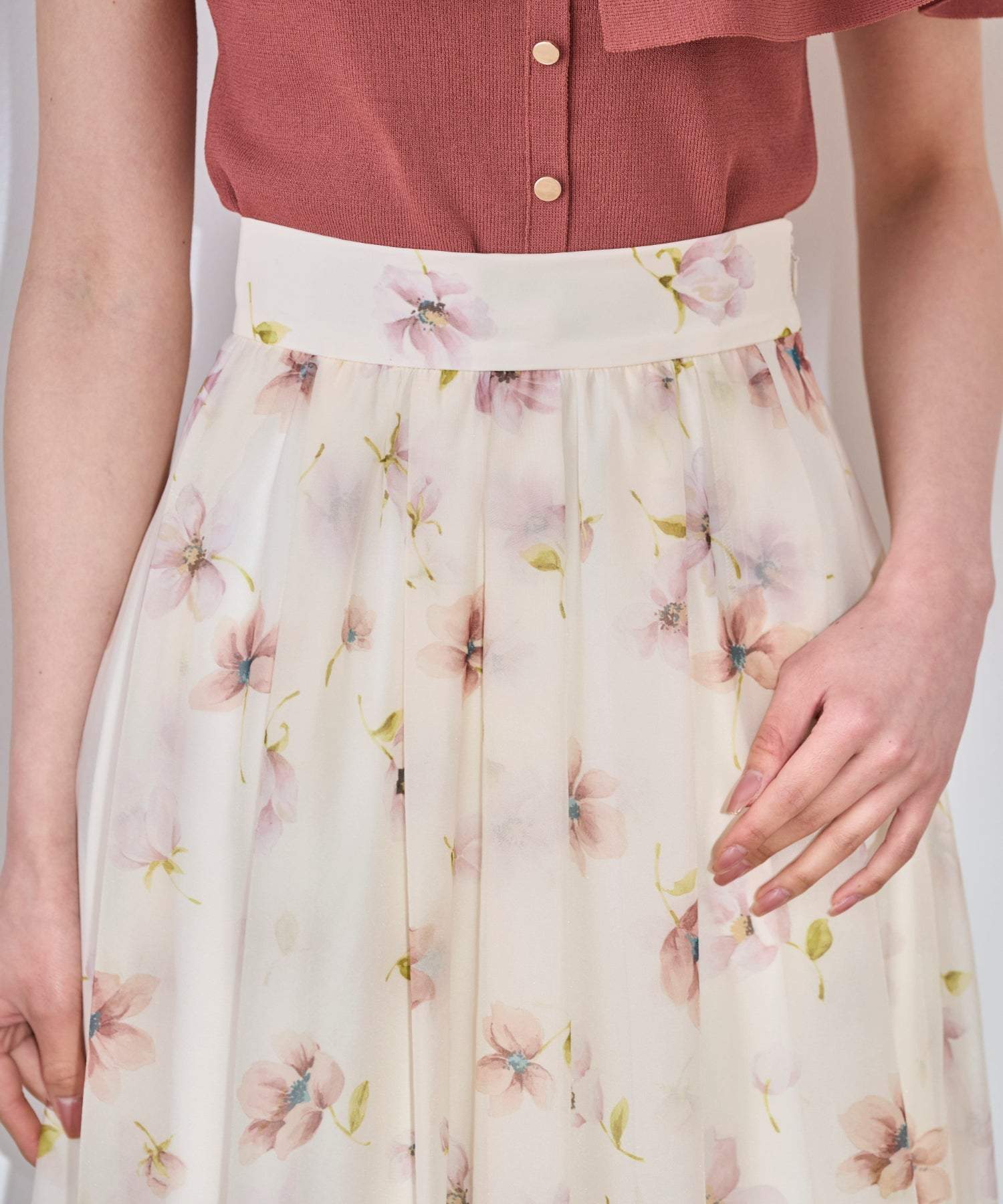 トランテアン ソン ドゥ モード 31 Sons de mode 2025春夏新作 花柄シアーフレアースカート (BEIGE) BEIGE