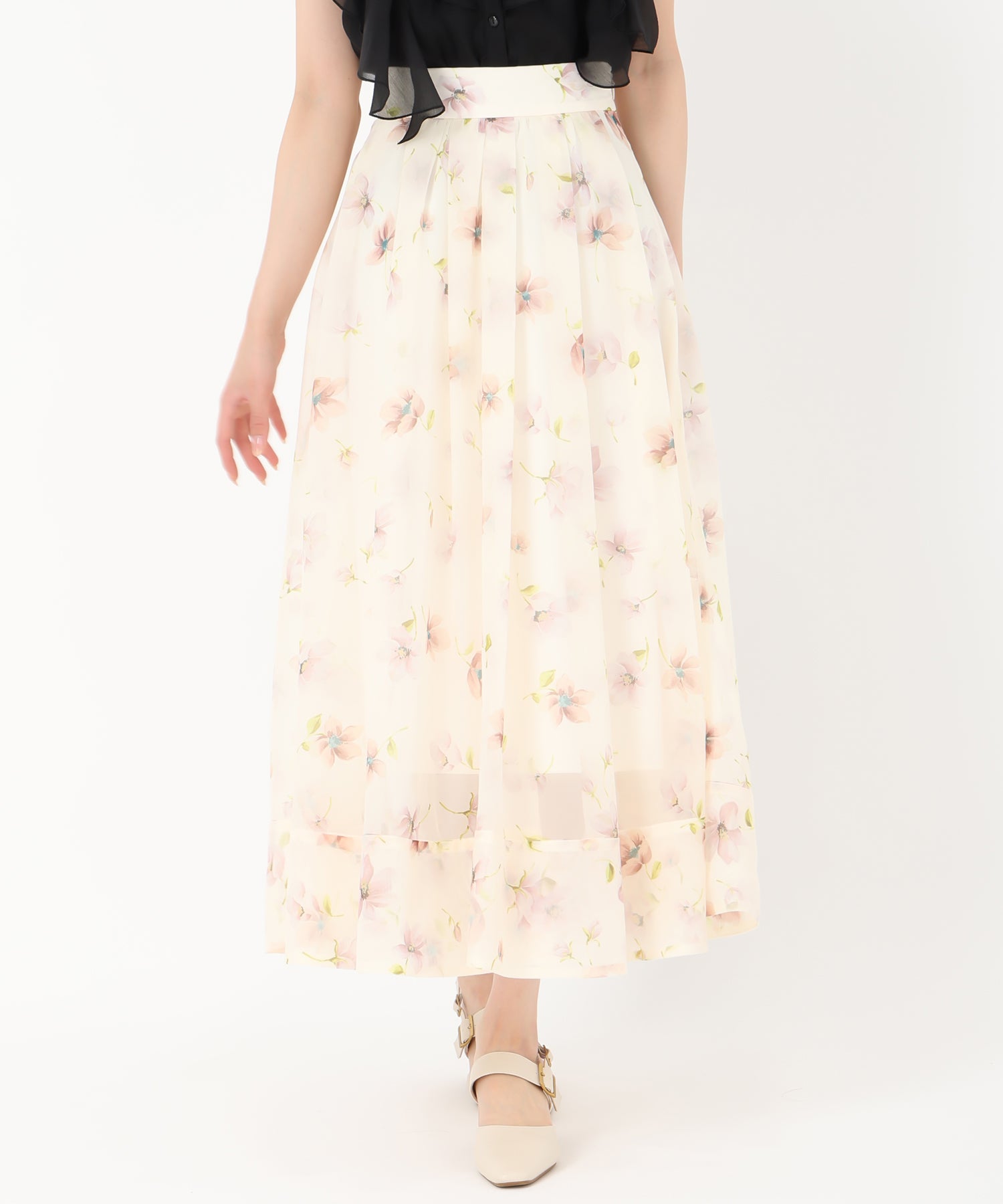 トランテアン ソン ドゥ モード 31 Sons de mode 2025春夏新作 花柄シアーフレアースカート (BEIGE) BEIGE