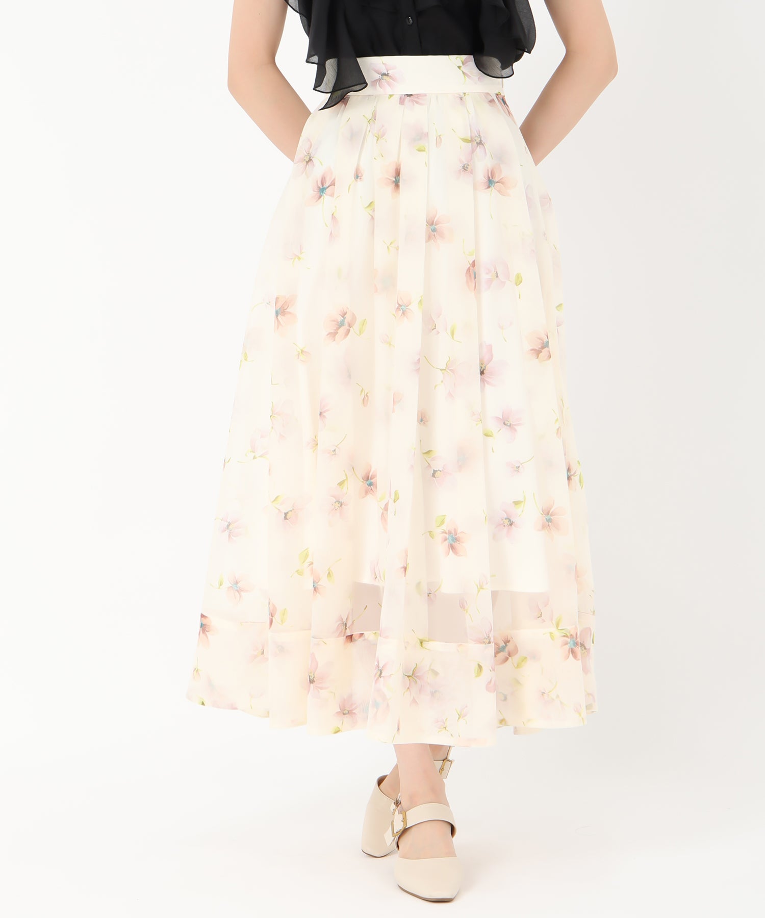 トランテアン ソン ドゥ モード 31 Sons de mode 2025春夏新作 花柄シアーフレアースカート (BEIGE) BEIGE