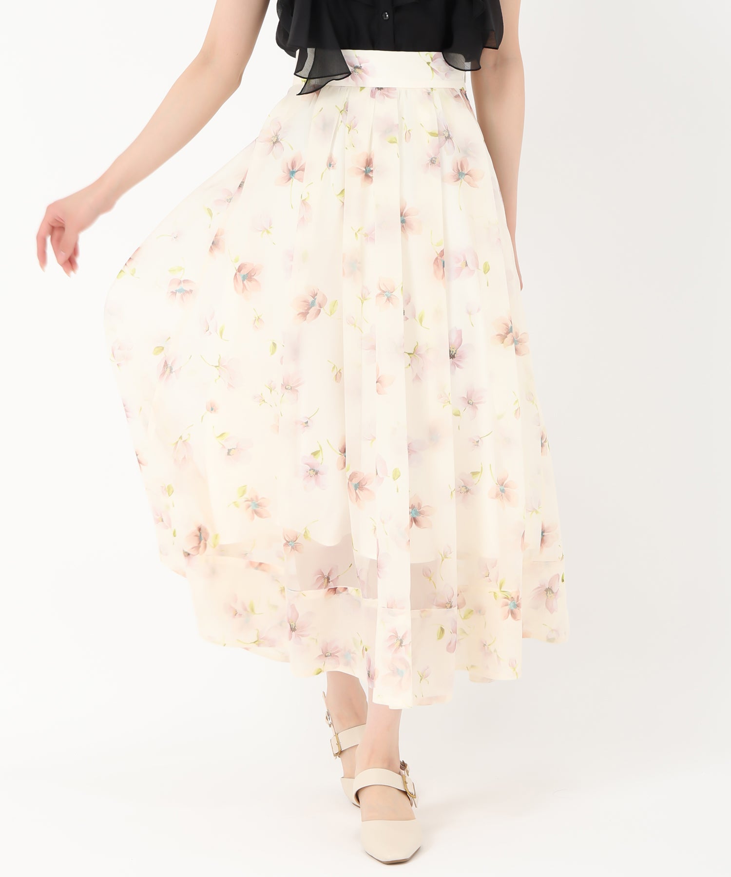 トランテアン ソン ドゥ モード 31 Sons de mode 2025春夏新作 花柄シアーフレアースカート (BEIGE) BEIGE