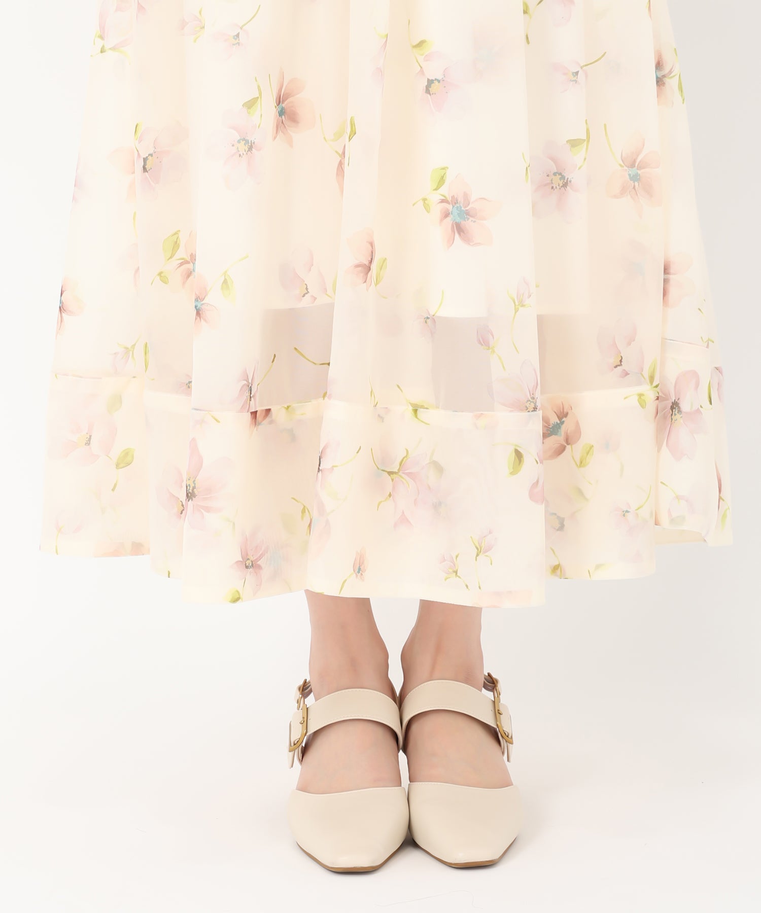 トランテアン ソン ドゥ モード 31 Sons de mode 2025春夏新作 花柄シアーフレアースカート (BEIGE) BEIGE