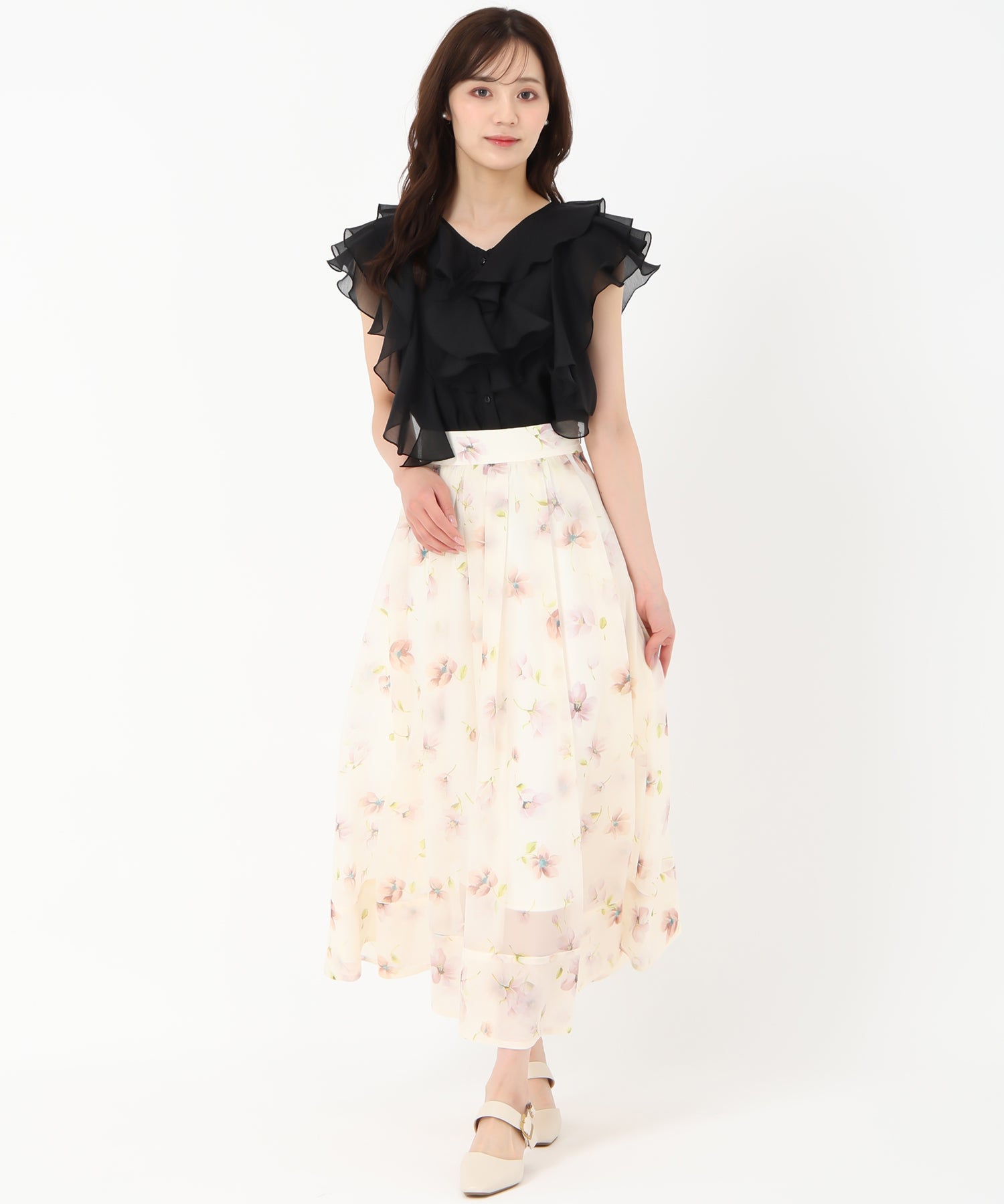 トランテアン ソン ドゥ モード 31 Sons de mode 2025春夏新作 花柄シアーフレアースカート (BEIGE) BEIGE